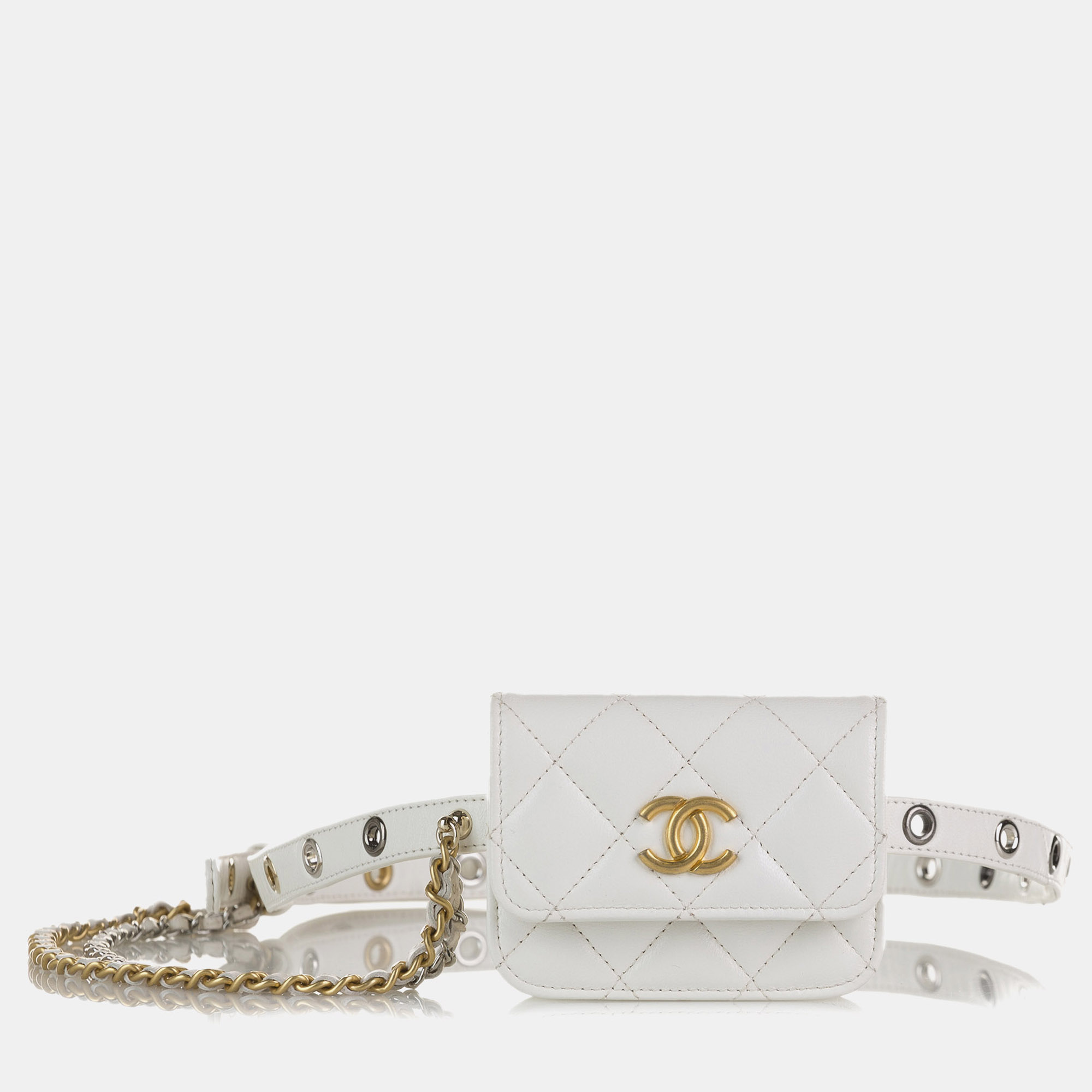 

Chanel White Punk Chain Leather Belt Bag