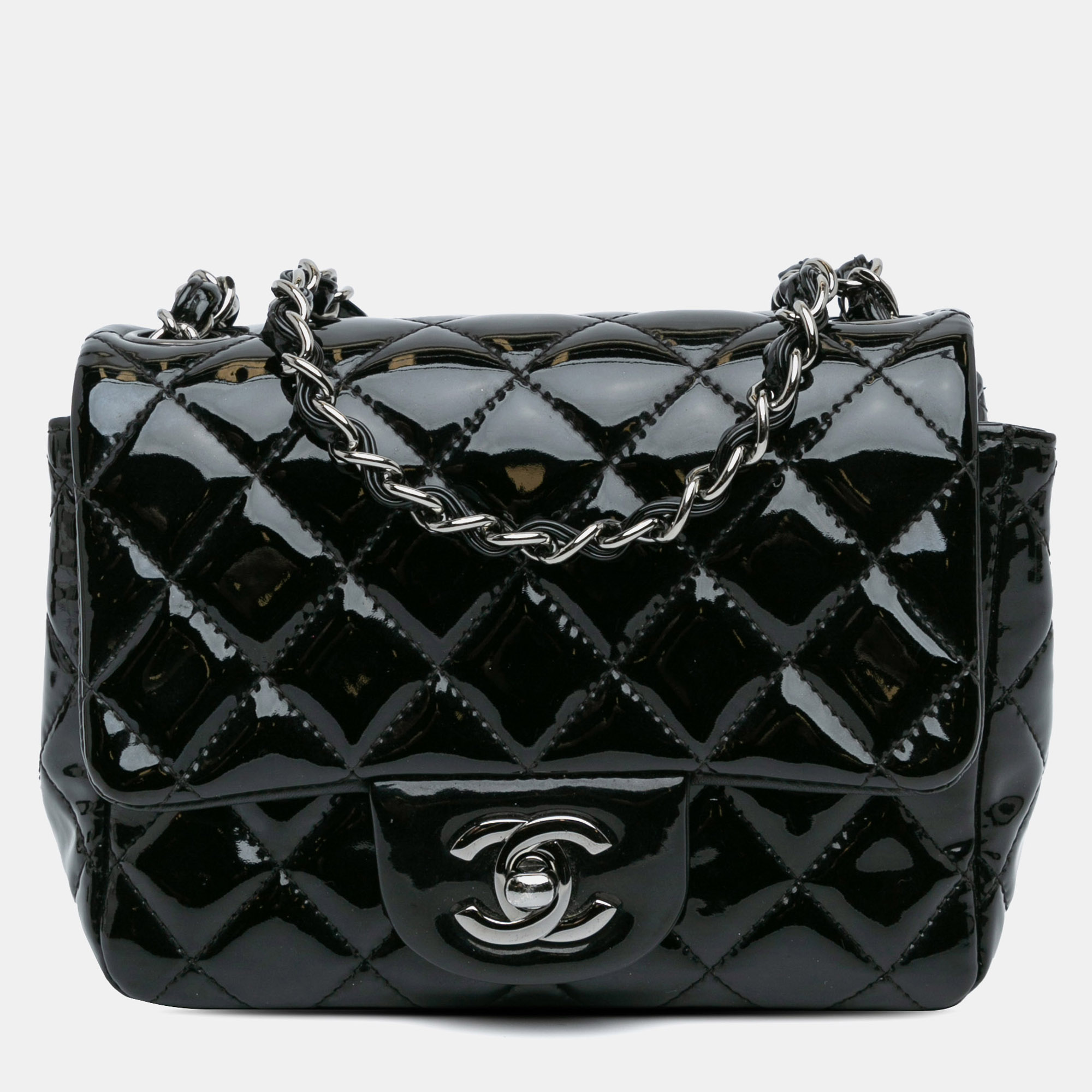 

Chanel Black Mini Square Classic Patent Single Flap