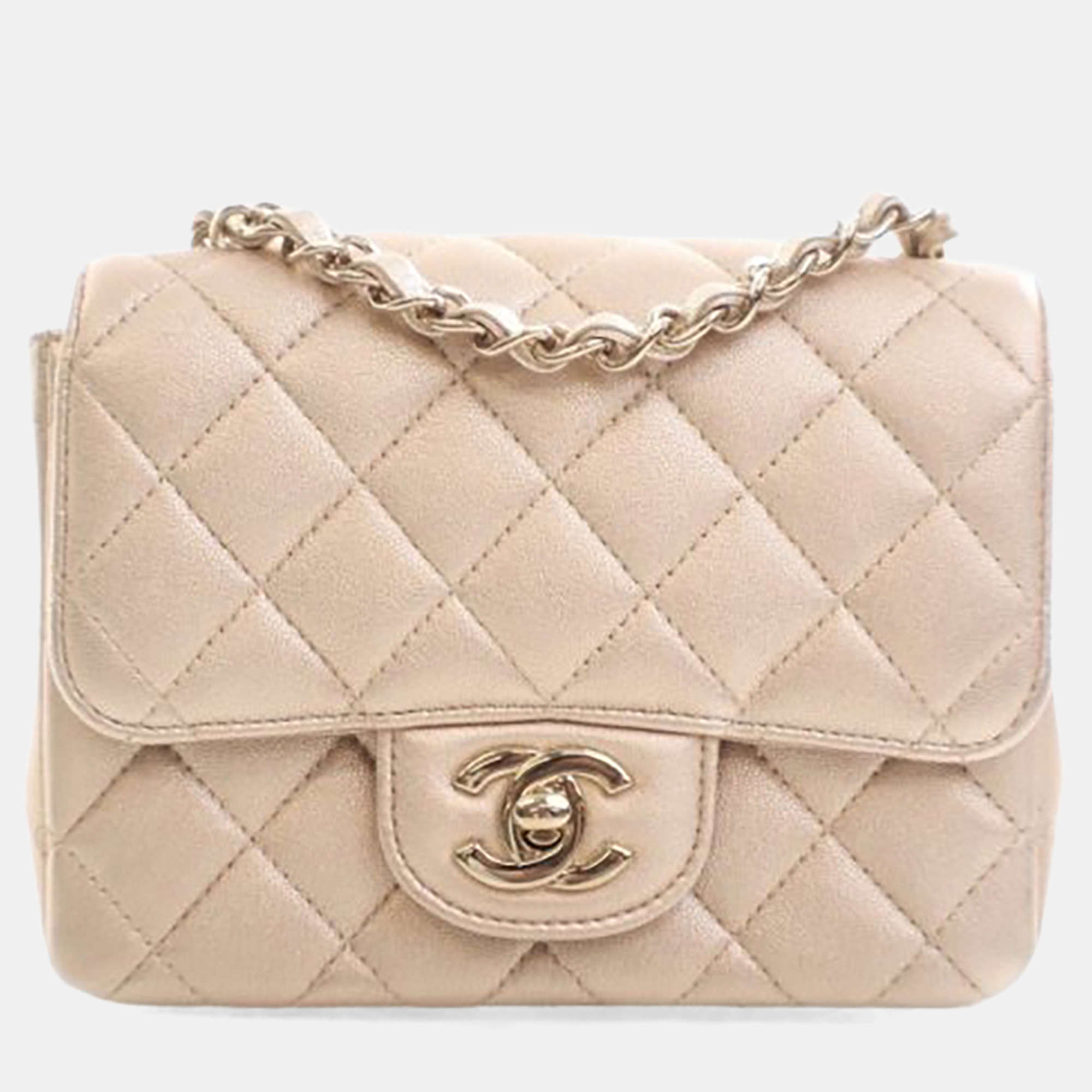 

Chanel Mini Lambskin Square Classic Flap Bag, Gold