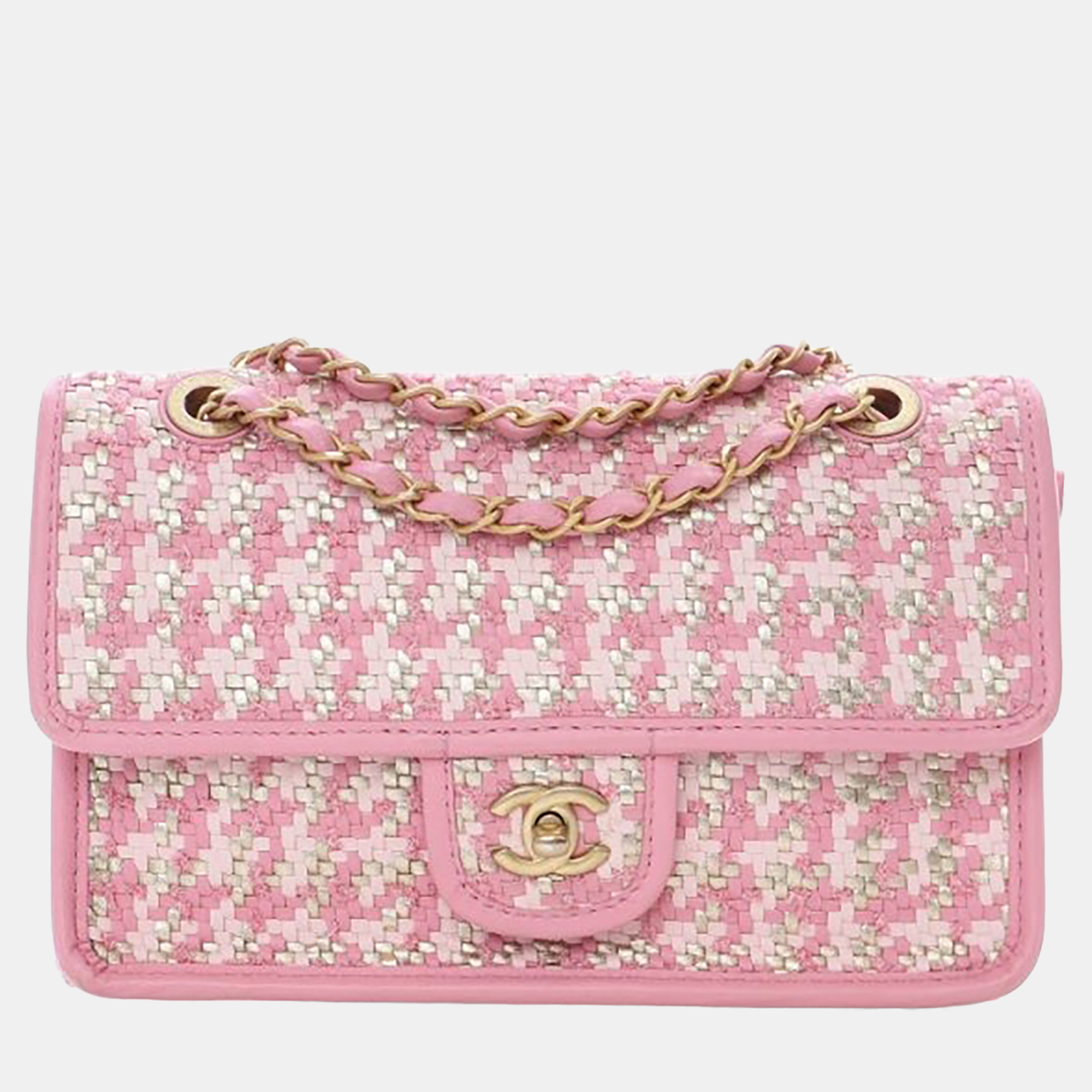 

Chanel Medium Viscose Woven Flap Bag, Pink