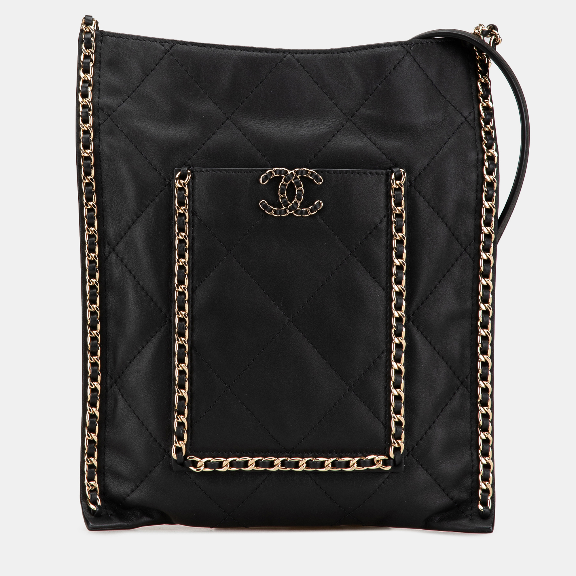 

Chanel Black Quilted Calfskin Chain Flat Shoulder Bag