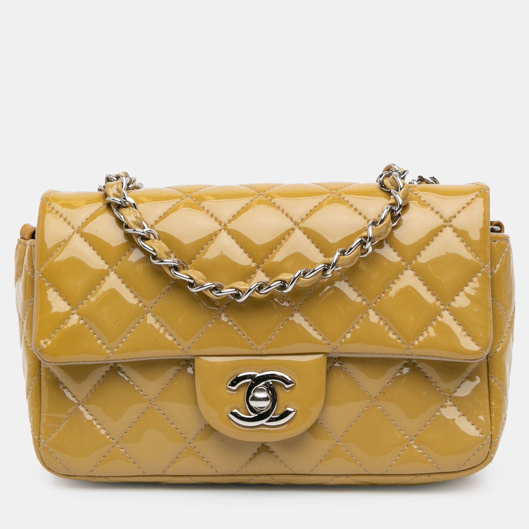

Chanel Yellow Mini Rectangular Classic Patent Single Flap