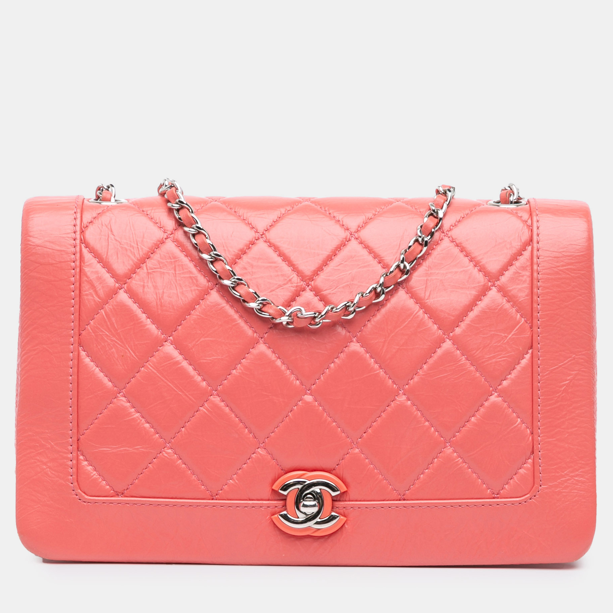

Chanel Pink Crumpled Calfskin Bi Quilted Vintage Full Flap