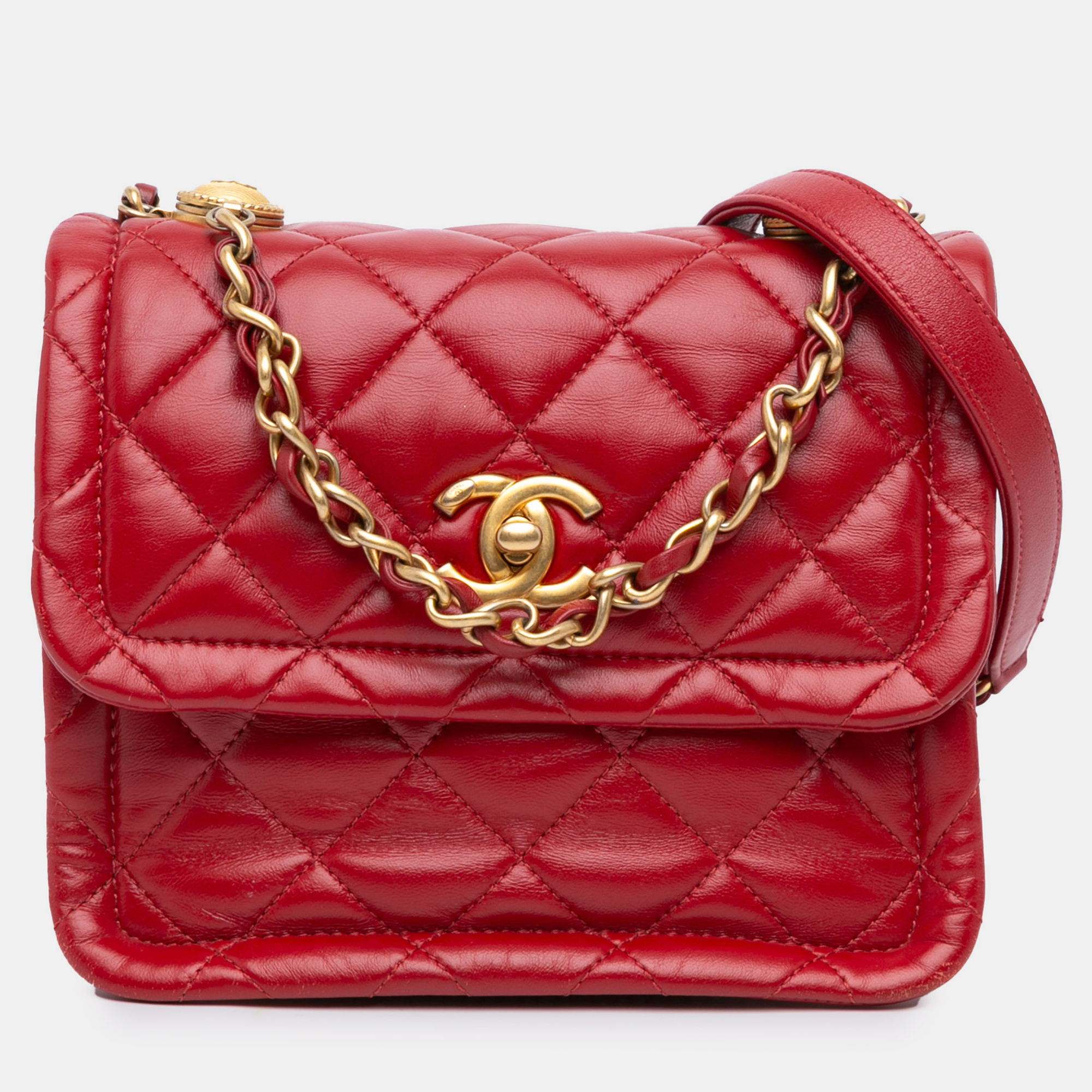 

Chanel Red Mini Quilted Lambskin Soft Square Flap