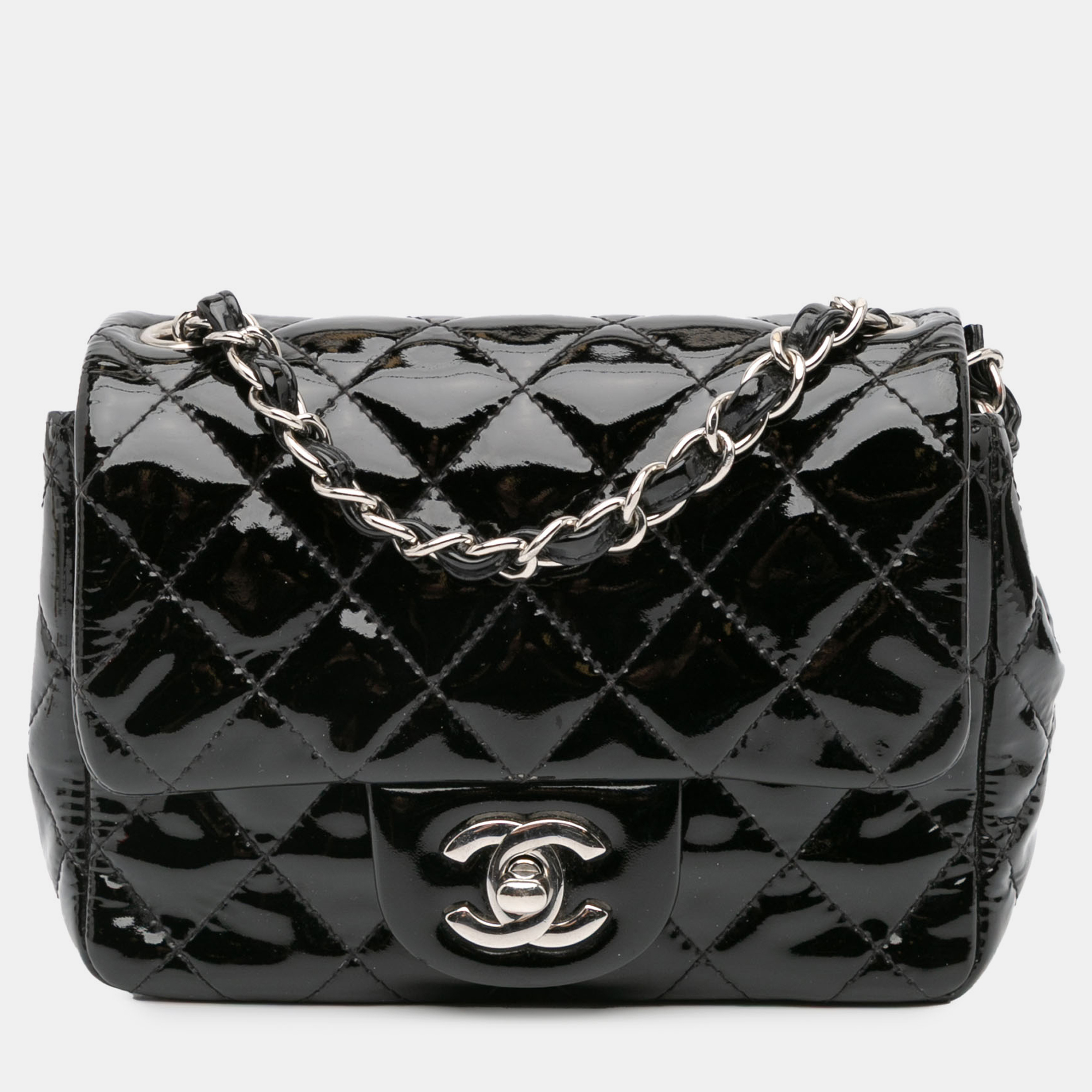 

Chanel Black Mini Square Classic Patent Single Flap