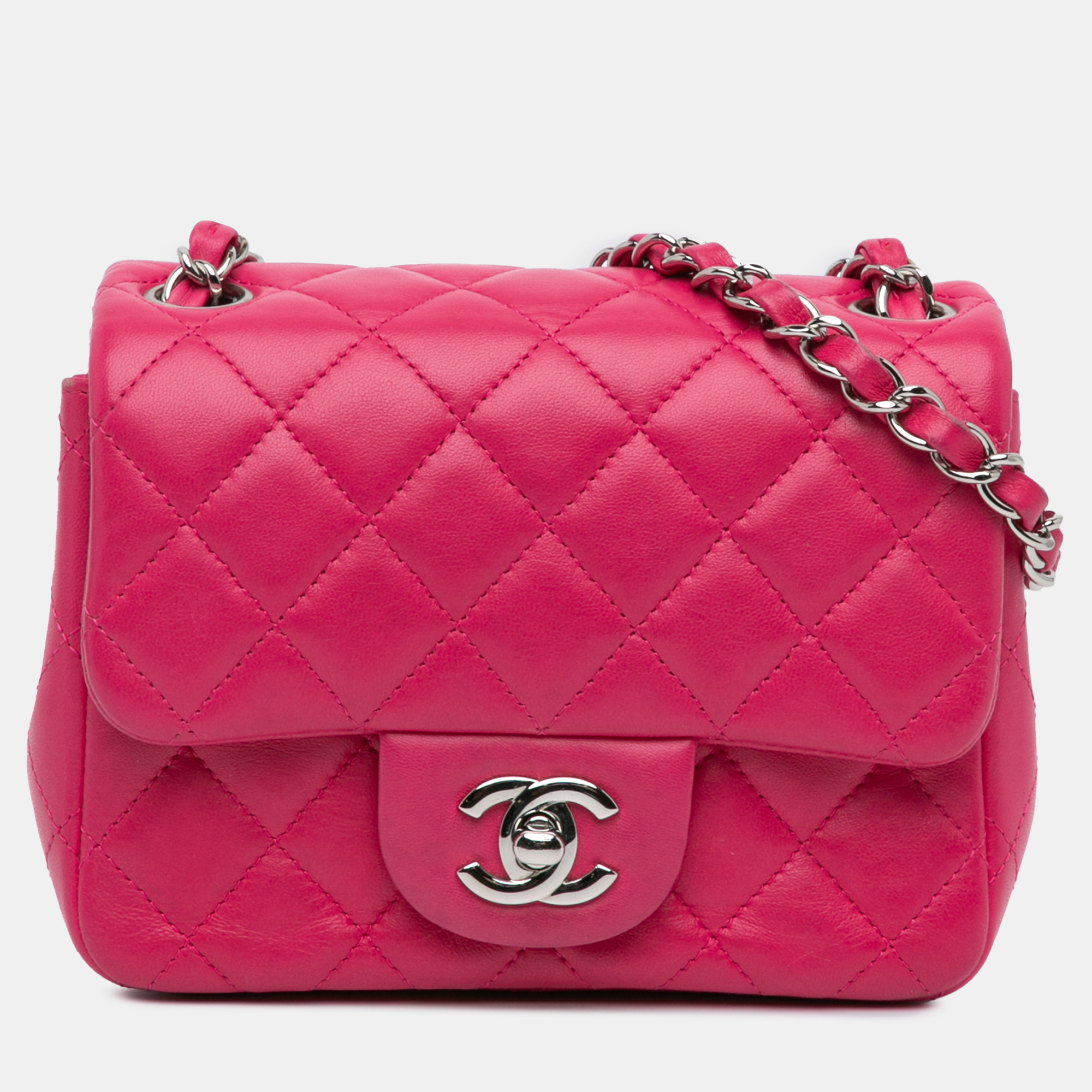 

Chanel Pink Mini Square Classic Lambskin Single Flap