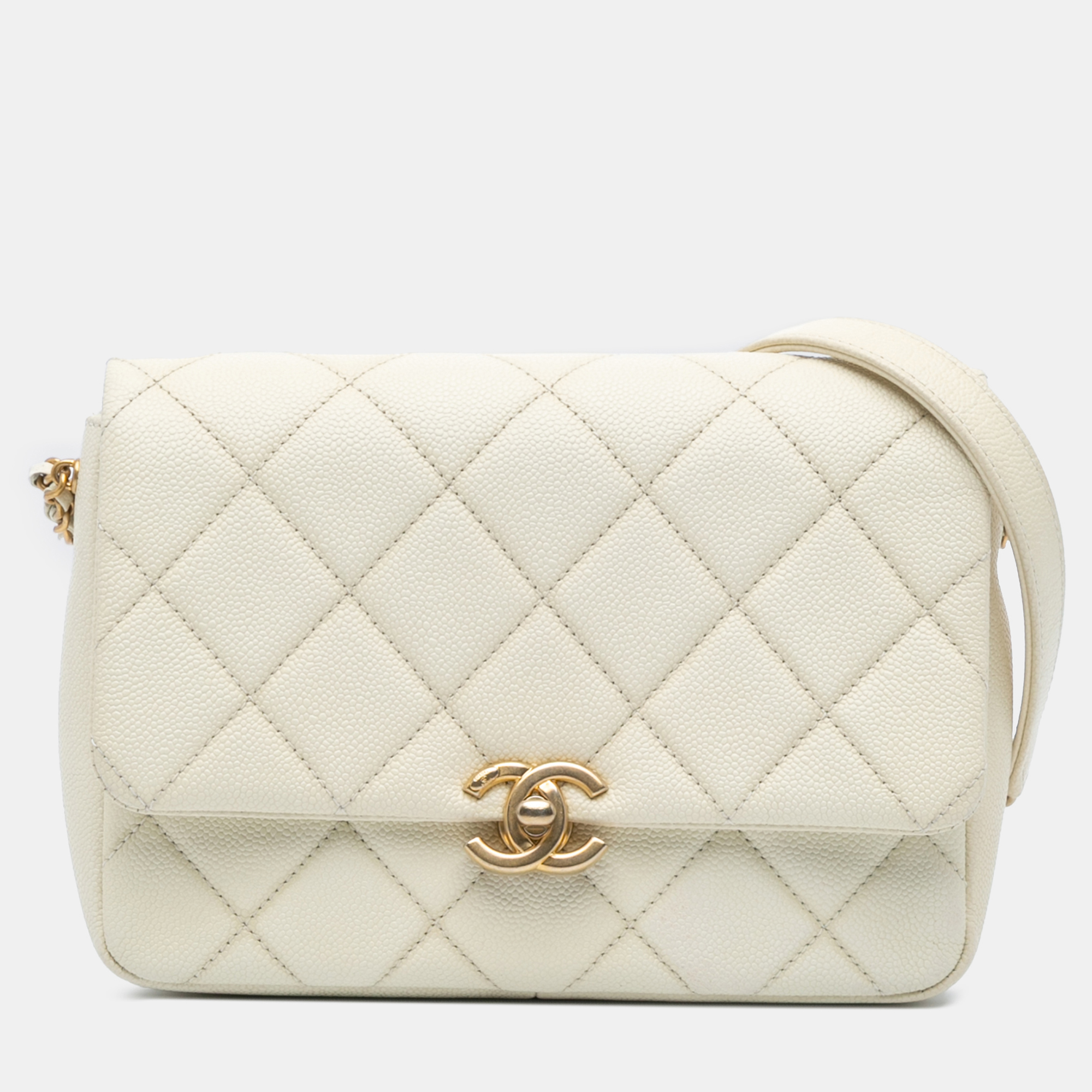 

Chanel White Small Quilted Caviar Chain Melody Flap