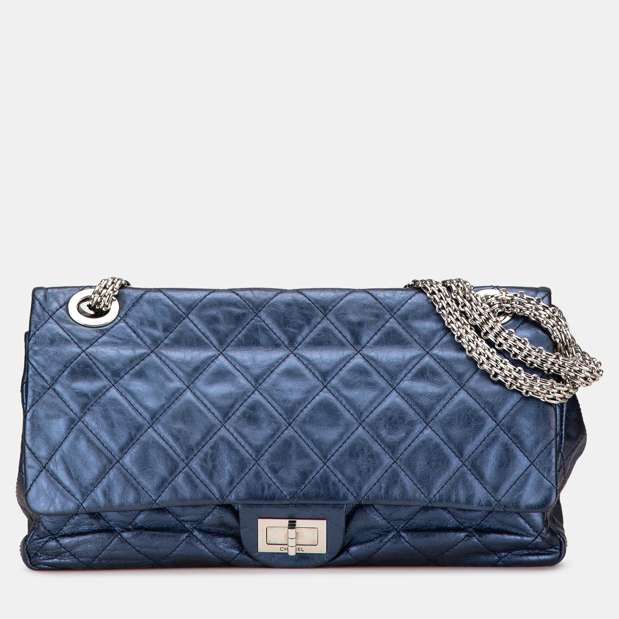 

Chanel Blue Metallic Quilted Aged Calfskin Reissue 2.55 Double Flap 227