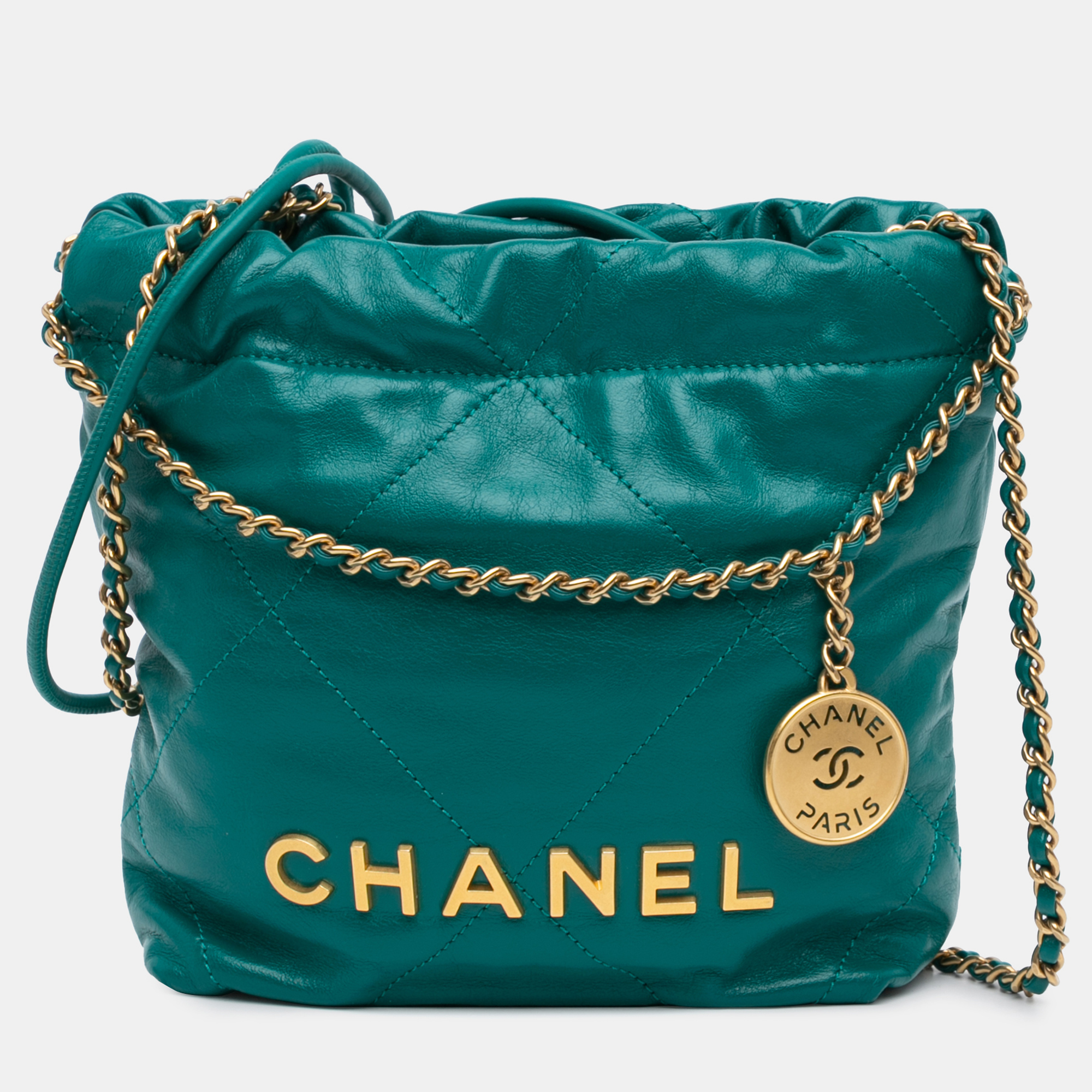 

Chanel Green Mini Shiny Calfskin 22 Handbag