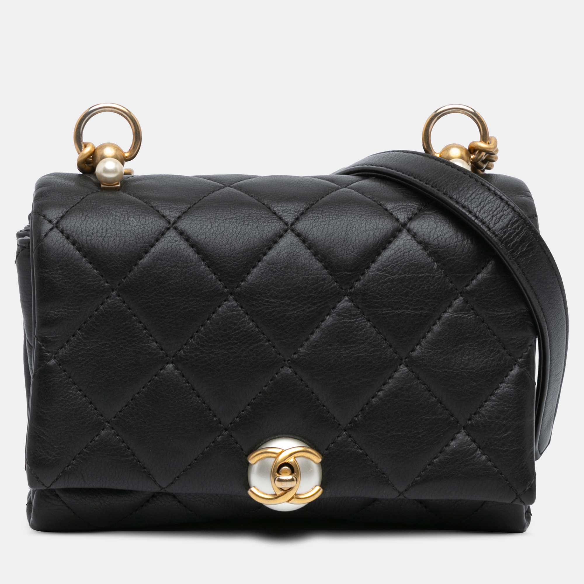 

Chanel Black Mini Quilted Calfskin Pearl CC Accordion Flap