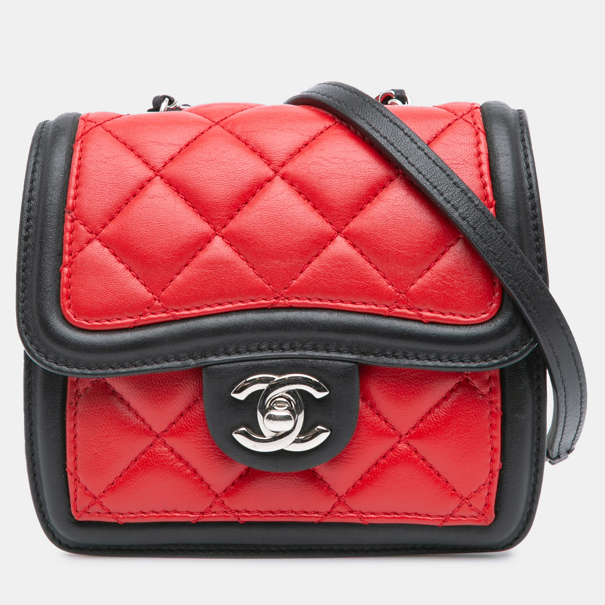 

Chanel Black Red Mini Square Lambskin Graphic Flap Crossbody