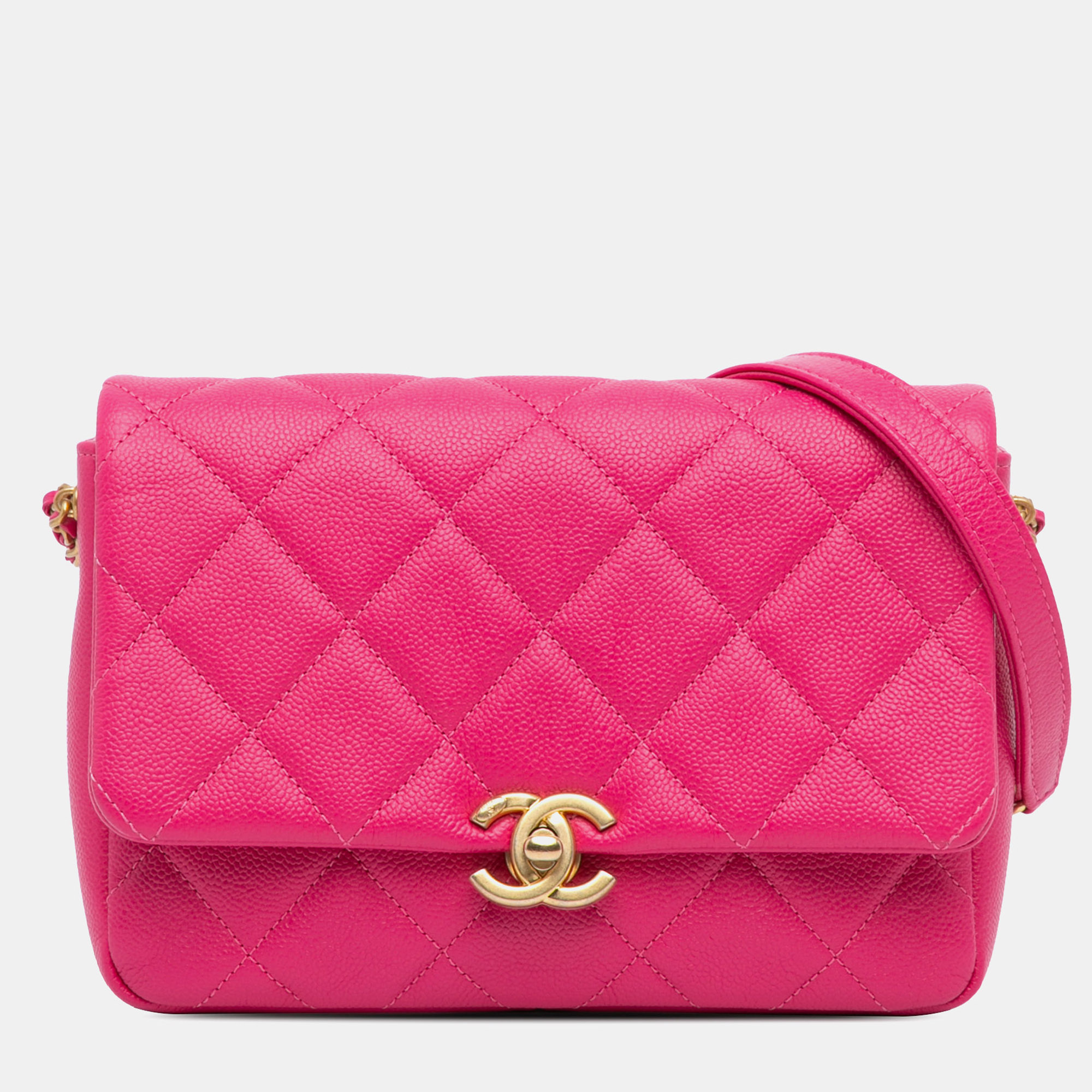 

Chanel Pink Small Quilted Caviar Chain Melody Flap