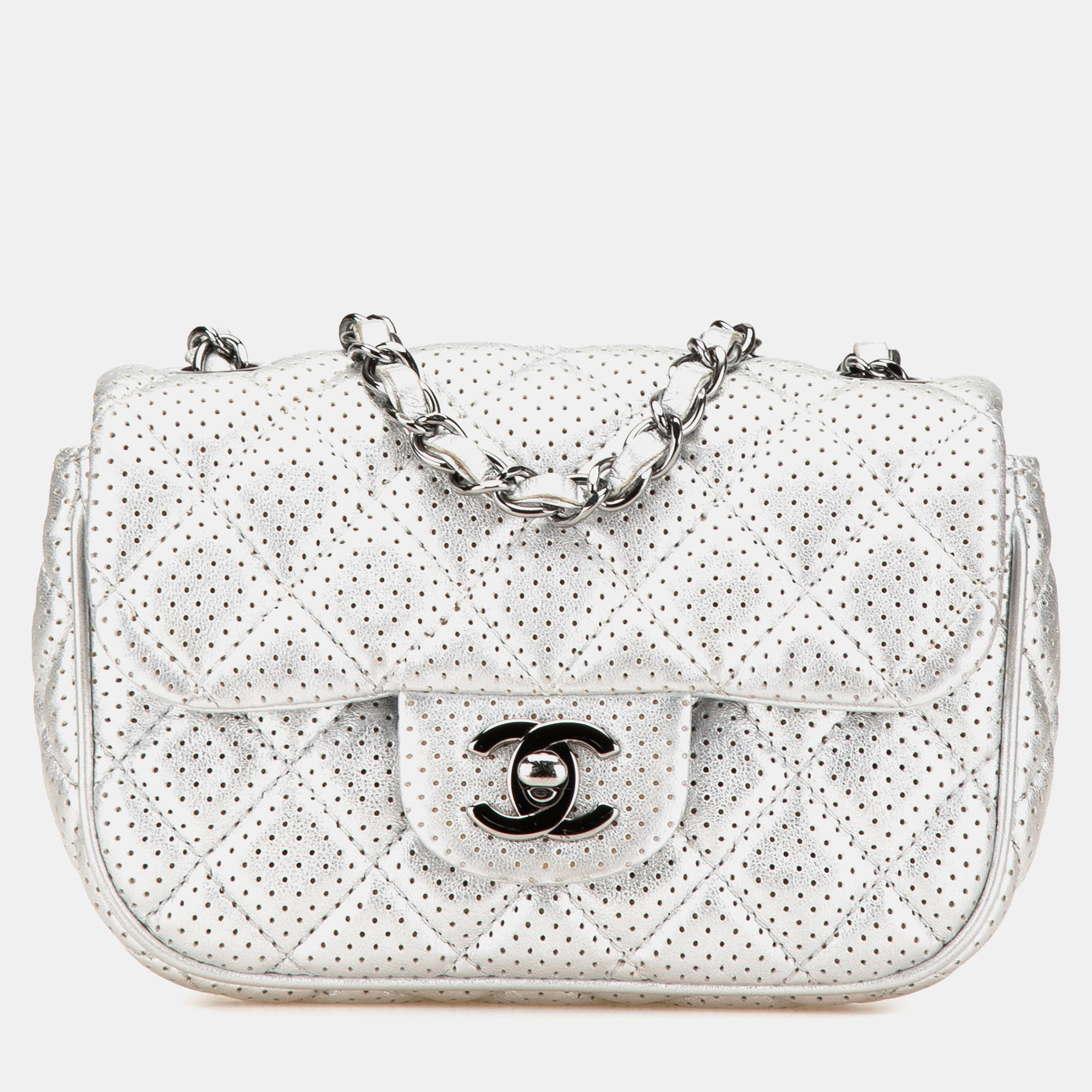

Chanel Silver Mini Perforated Lambskin Punch Flap