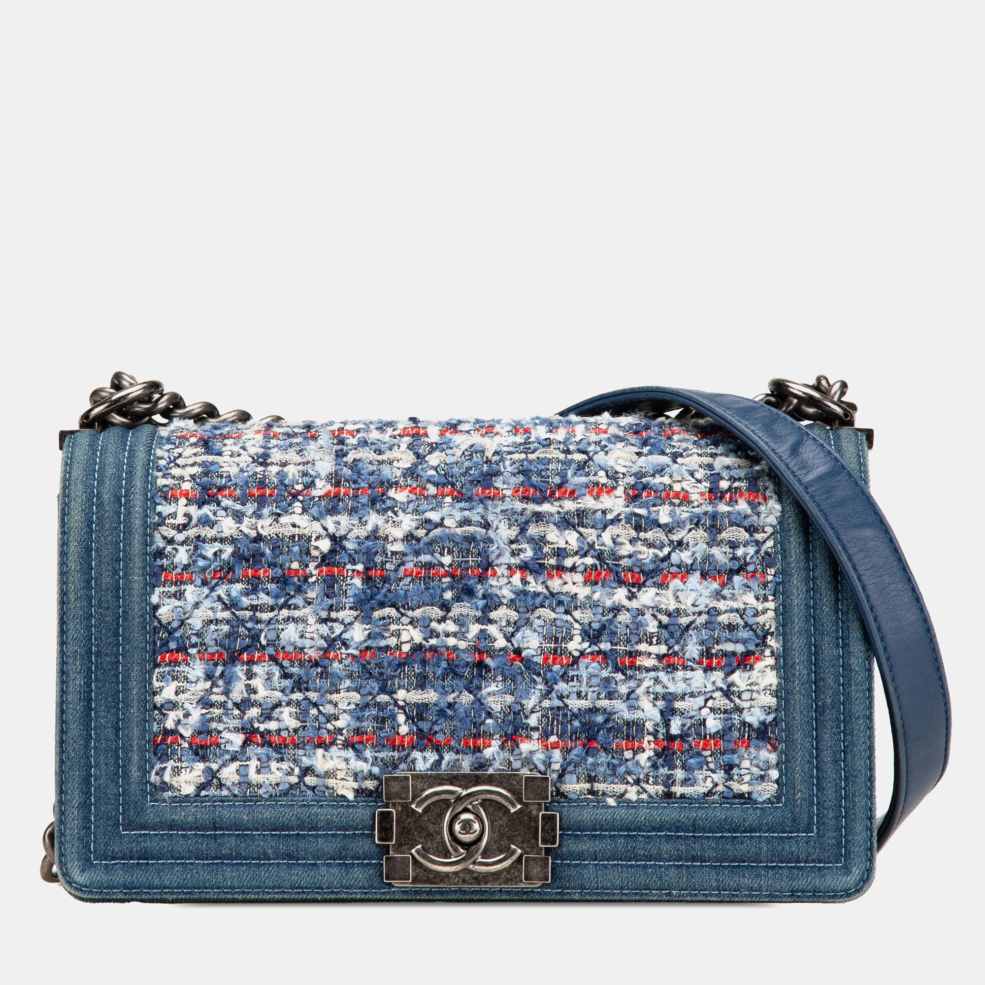 

Chanel Blue Medium Denim and Tweed Boy Bag