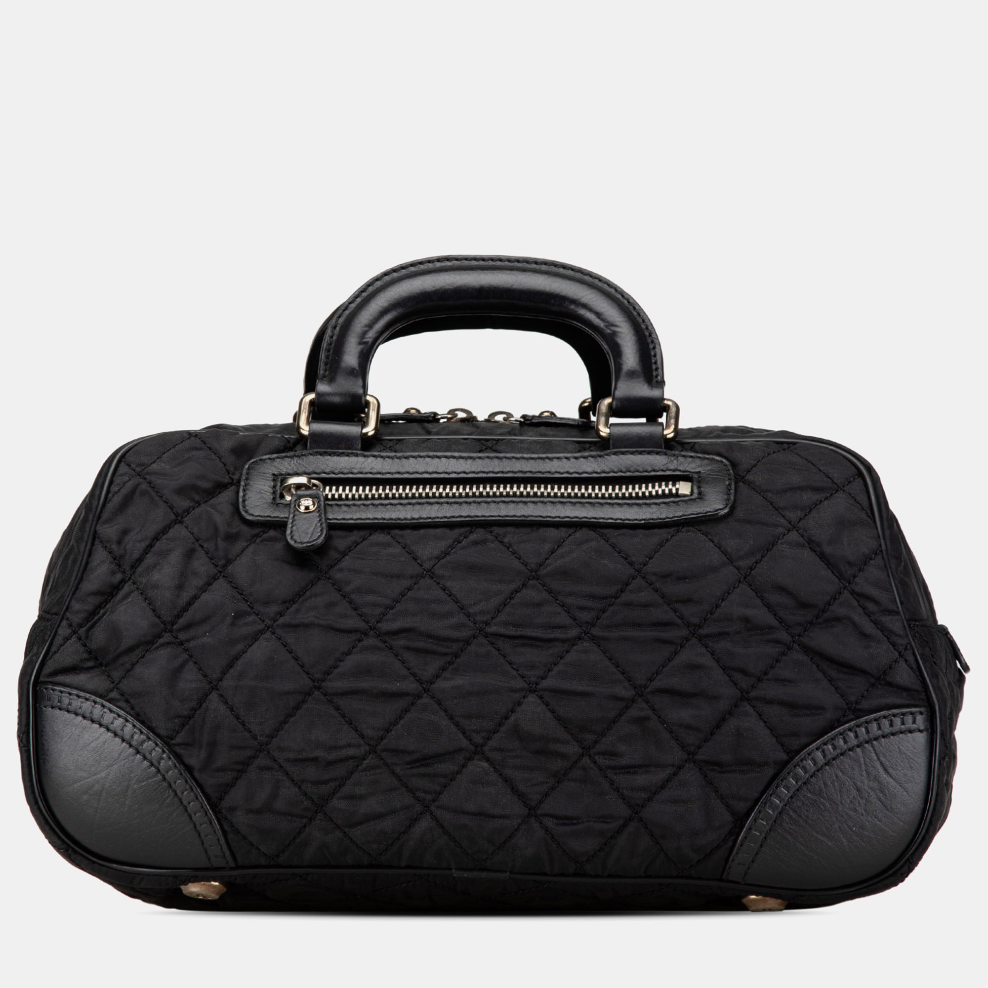 

Chanel Black Paris New York Quilted Nylon Duffle Handbag
