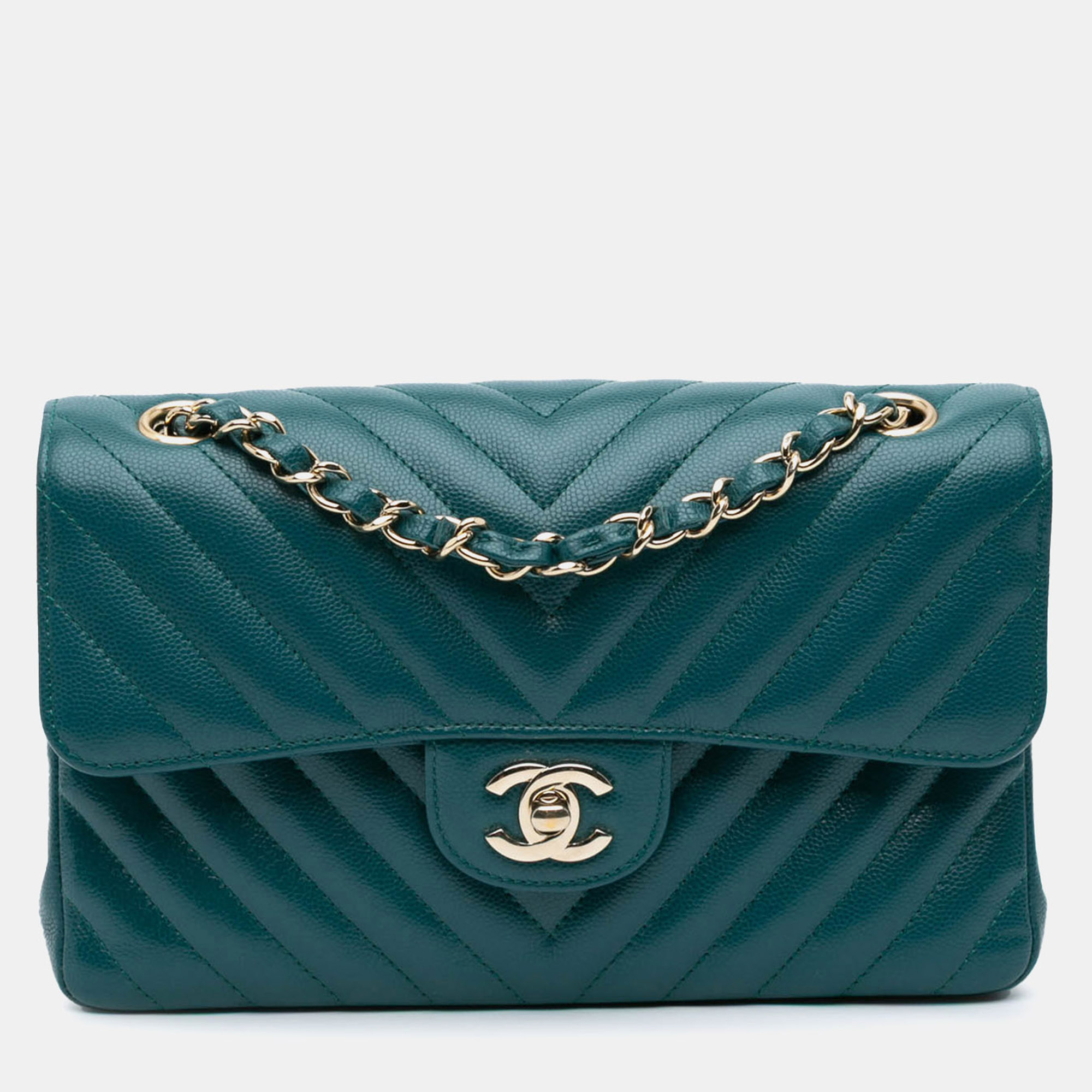 

Chanel Blue Small Classic Chevron Caviar Double Flap