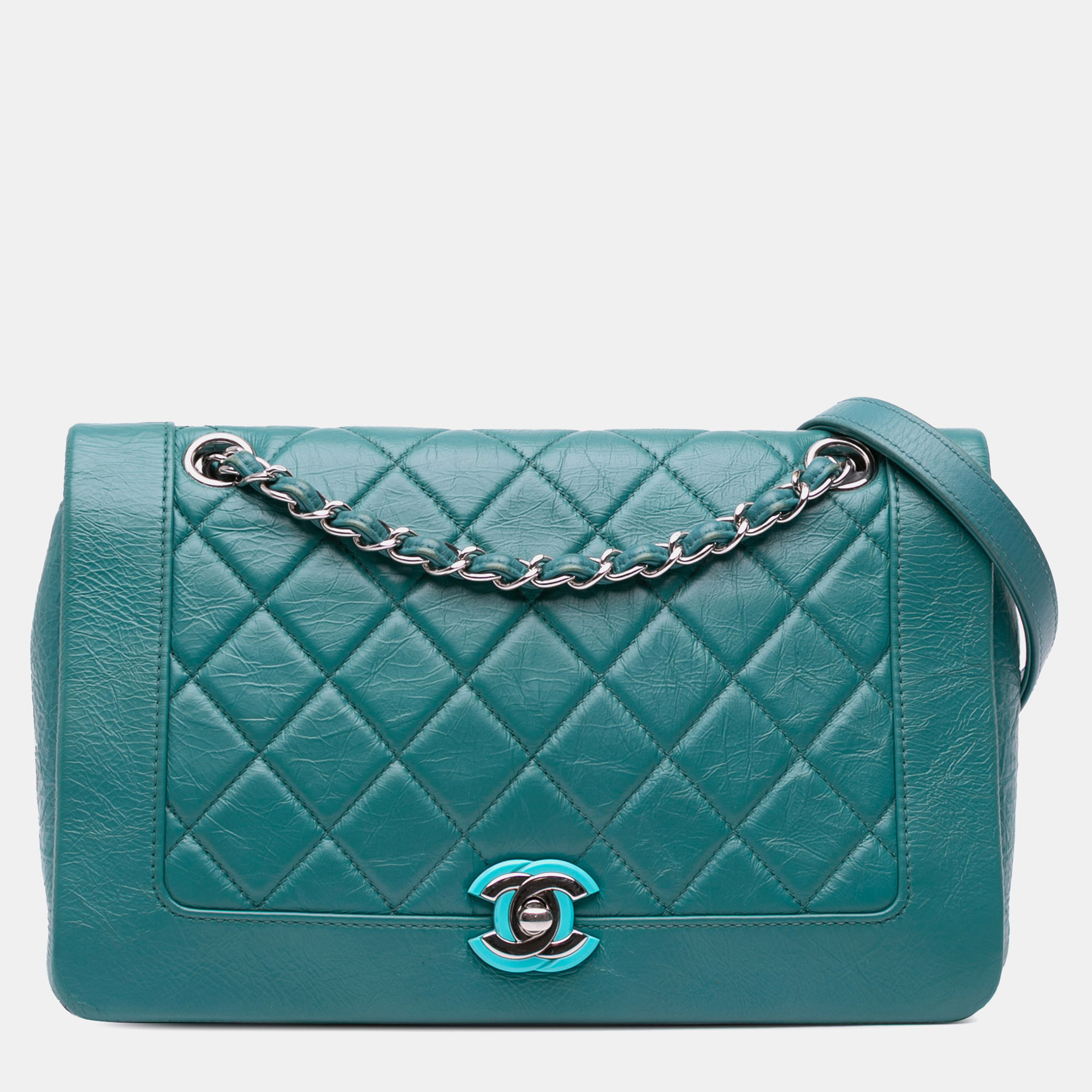 

Chanel Blue Medium Crumpled Calfskin Bi Vintage Full Flap