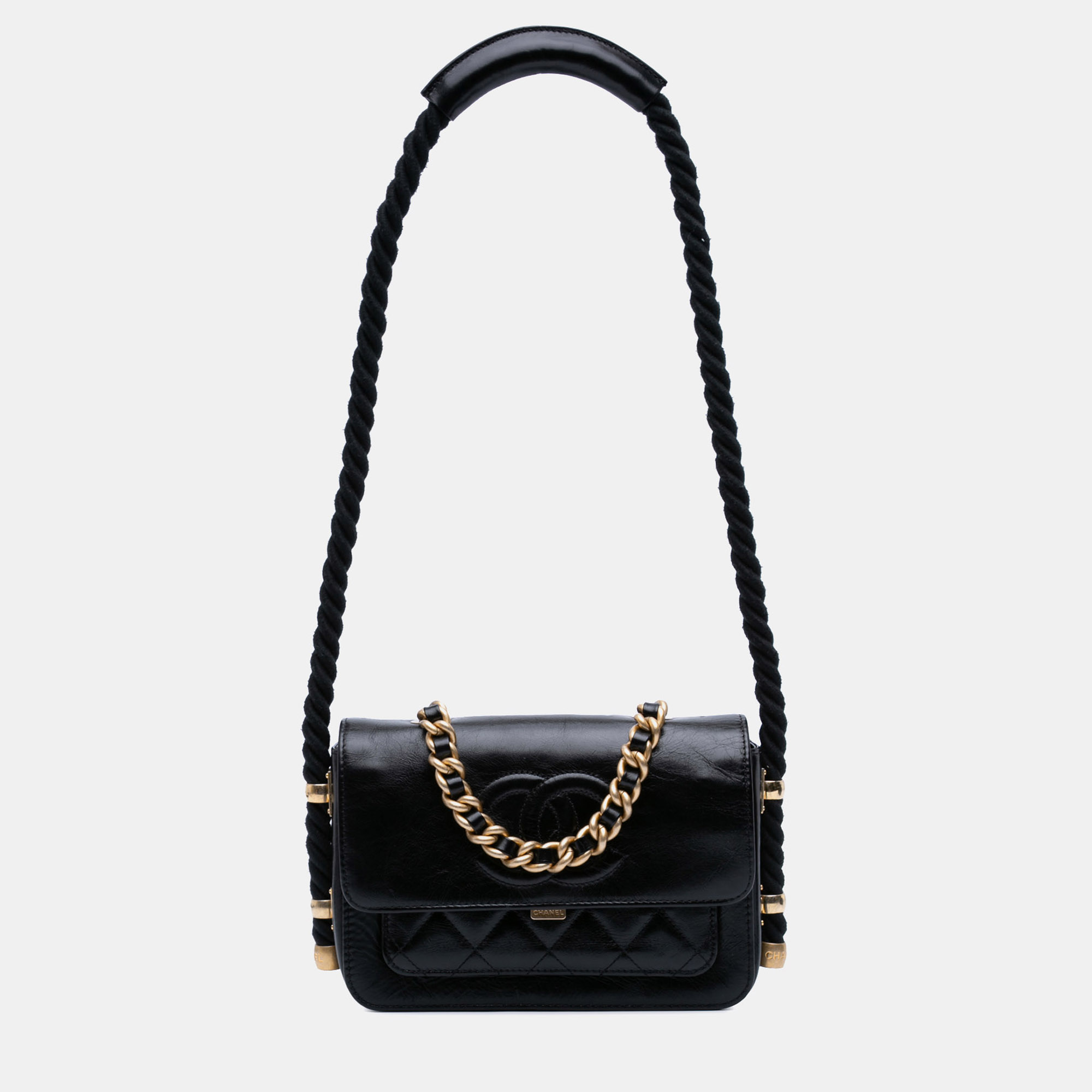 

Chanel Black Crumpled Calfskin En Vogue Rope Flap
