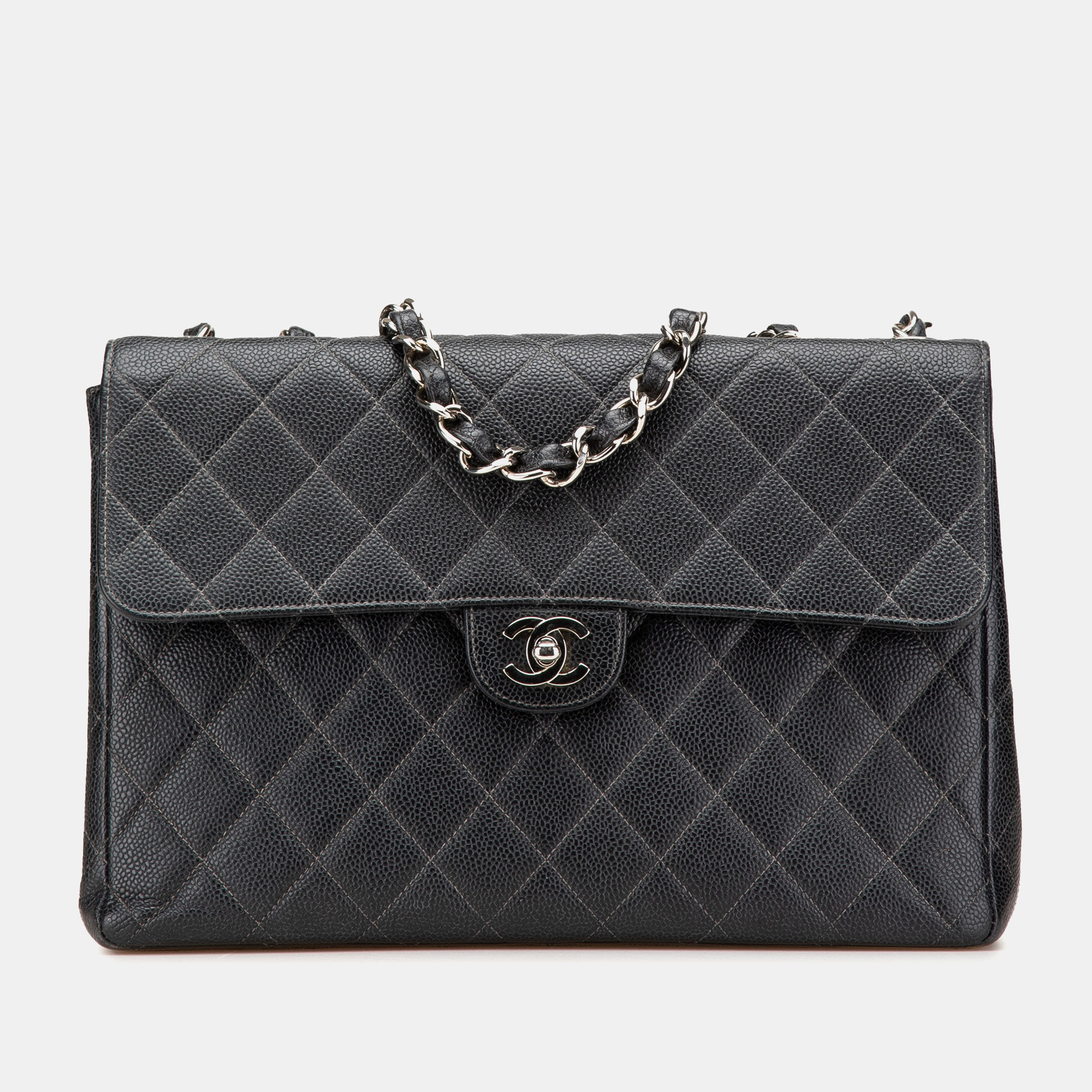 

Chanel Black Jumbo Quilted Caviar Single Flap