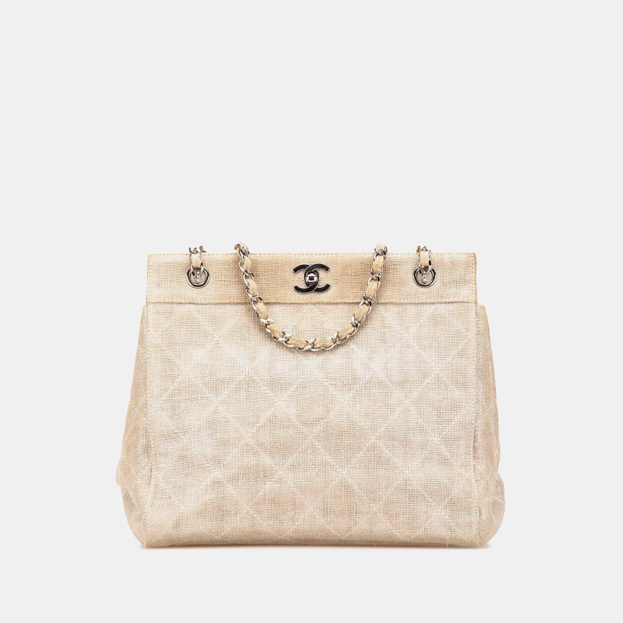 

Chanel Brown CC Stitched Linen Chain Tote