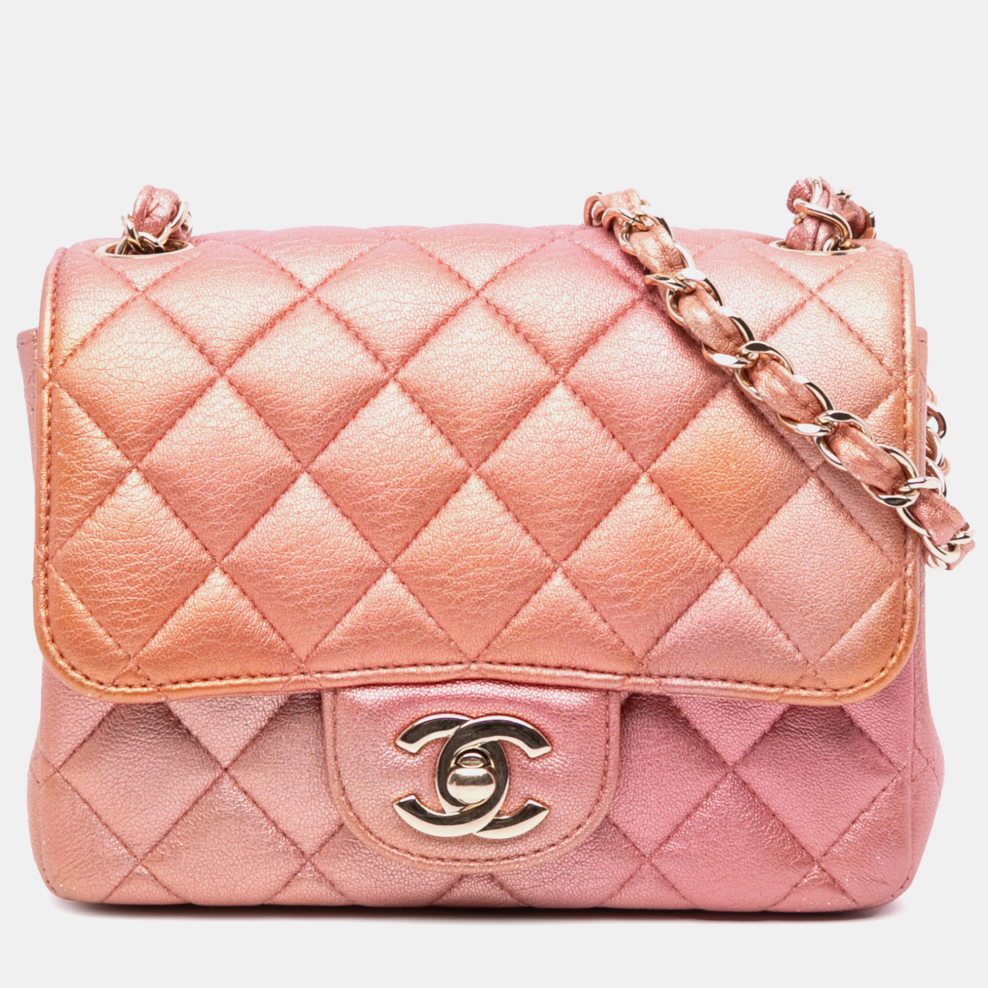 

Chanel Orange Pink Mini Square Iridescent Calfskin Flap