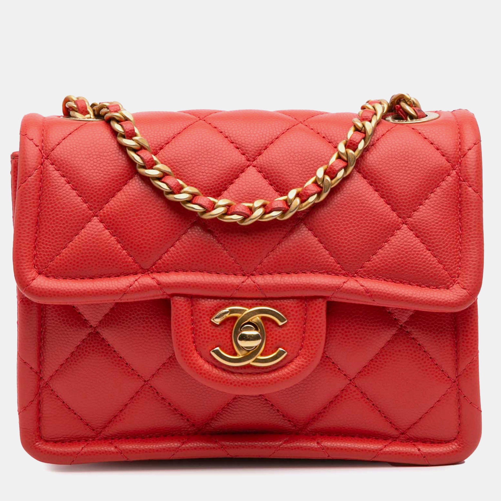 

Chanel Red Mini Quilted Caviar Sweet Classic Flap
