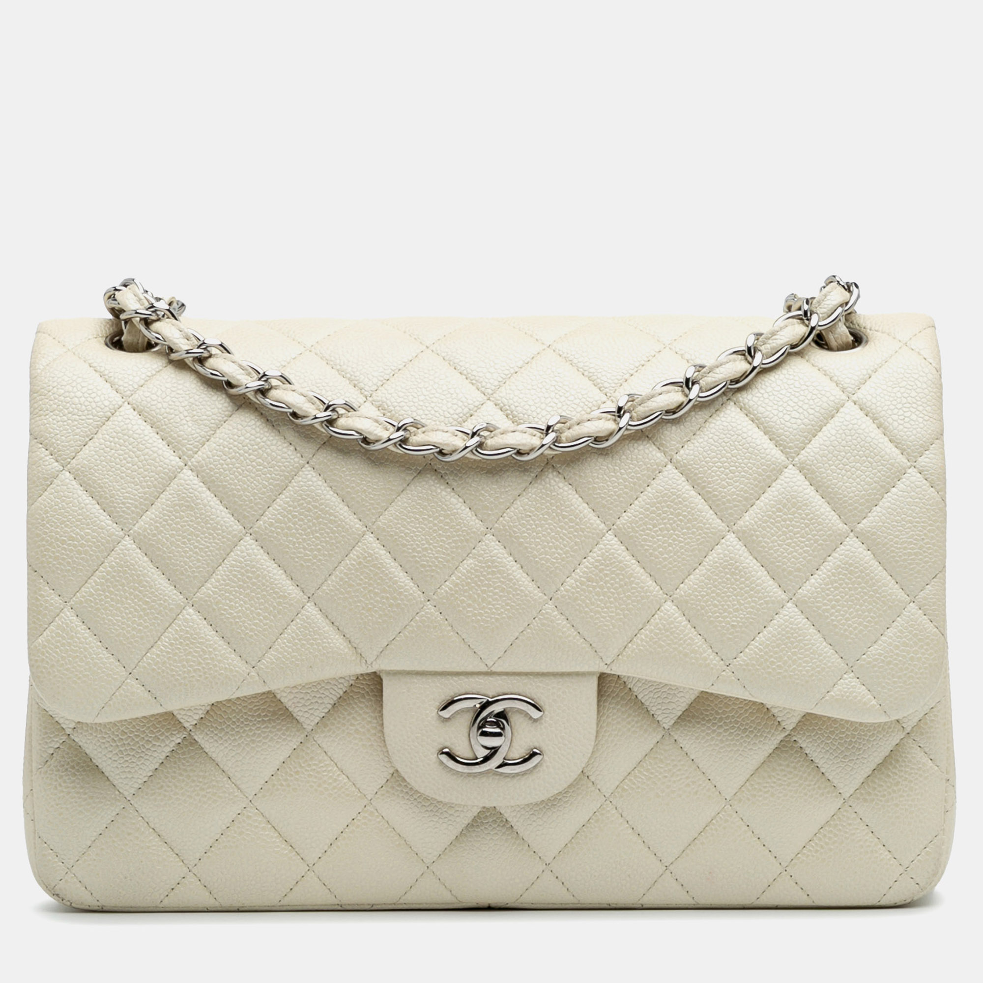 

Chanel White Jumbo Classic Caviar Double Flap