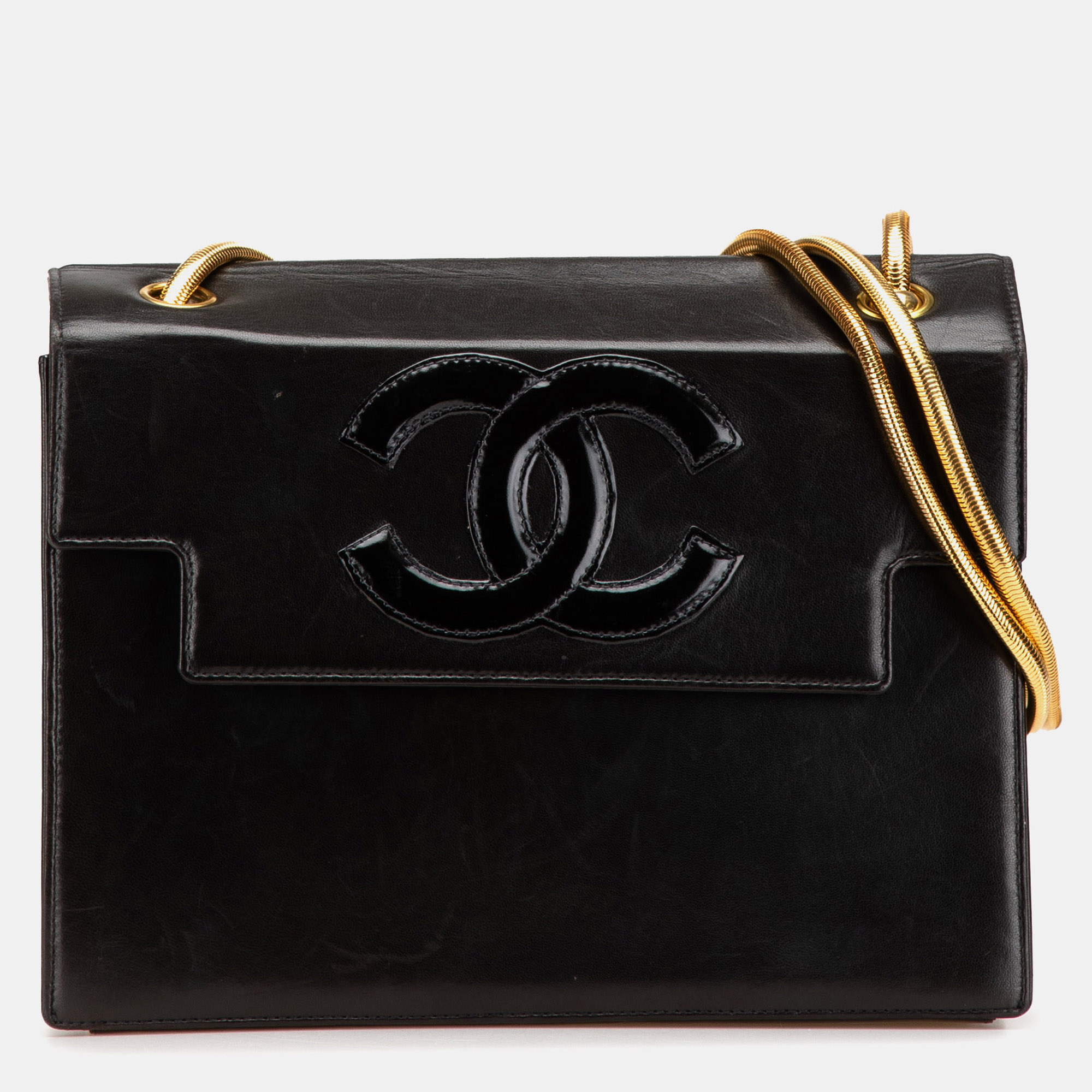 

Chanel Black CC Patent Snake Chain Flap