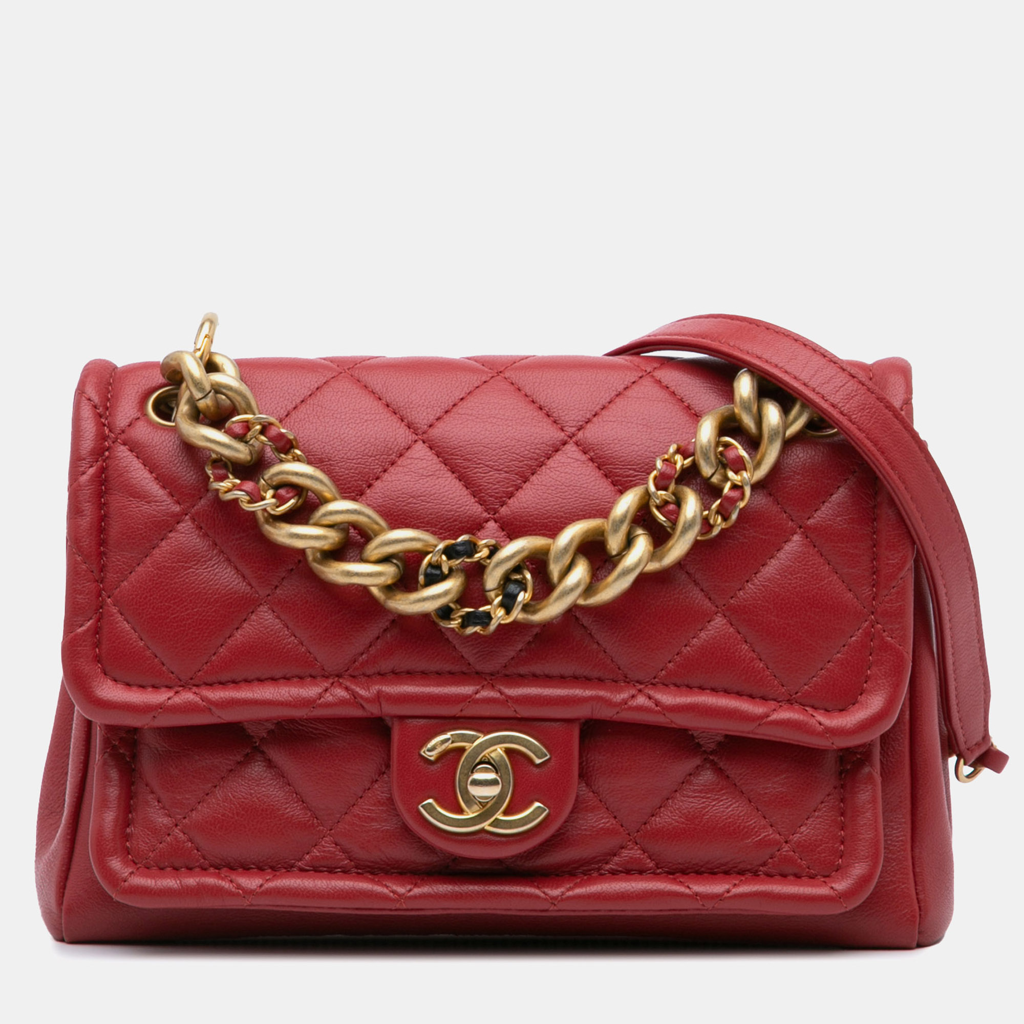 

Chanel Red Small Quilted Lambskin Chain Link Flap