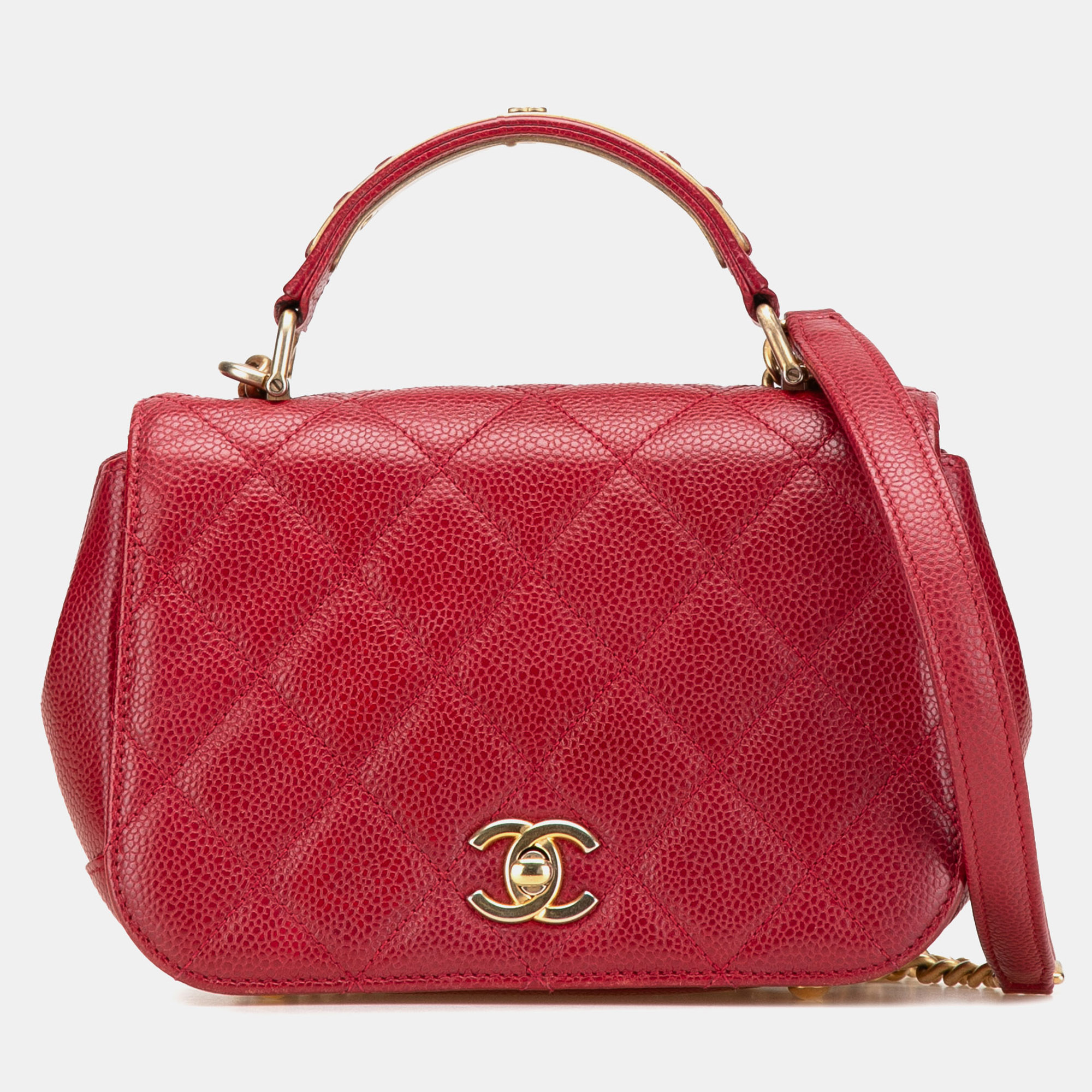

Chanel Red Mini Quilted Caviar Carry Around Flap