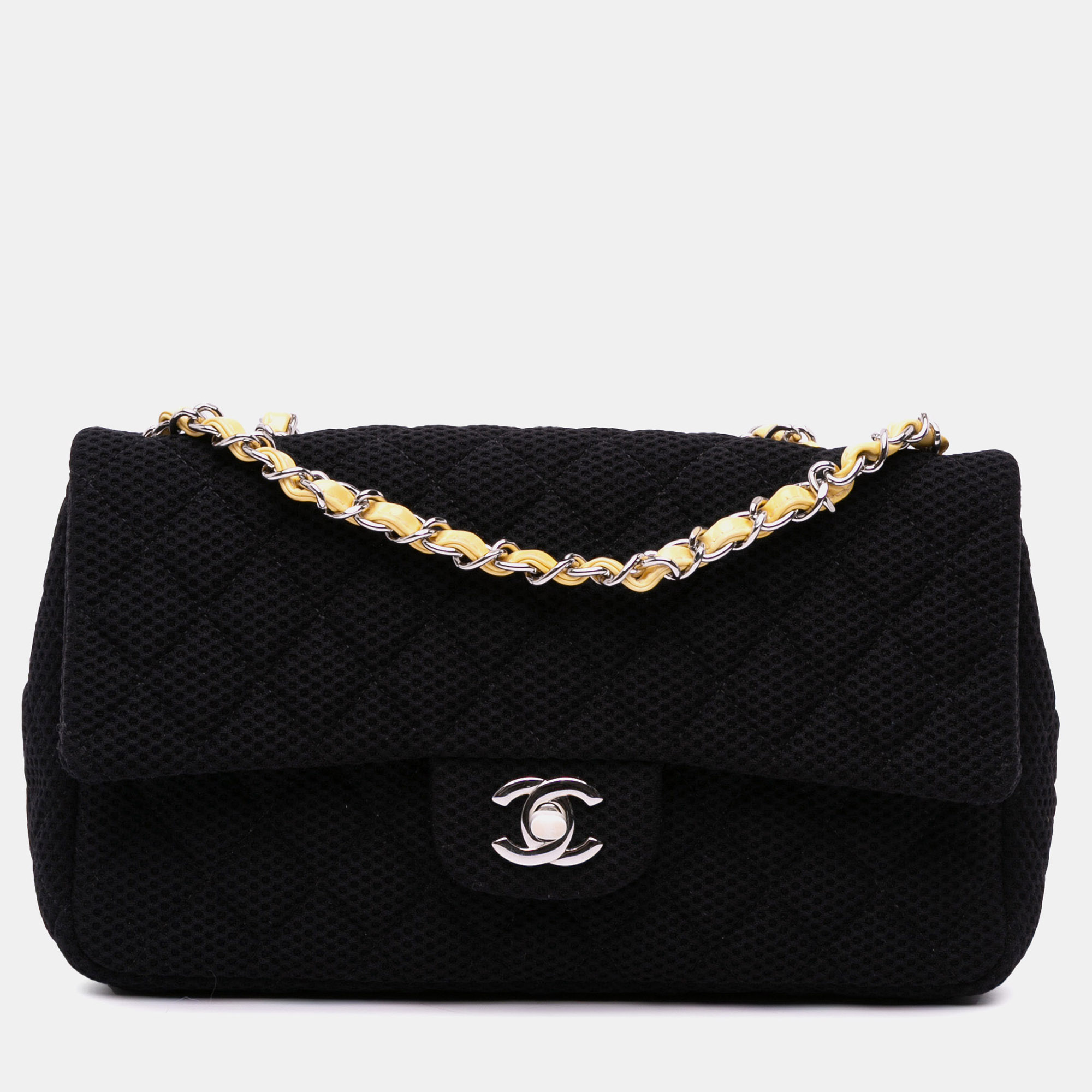 

Chanel Black Yellow Medium Classic Mesh Single Flap