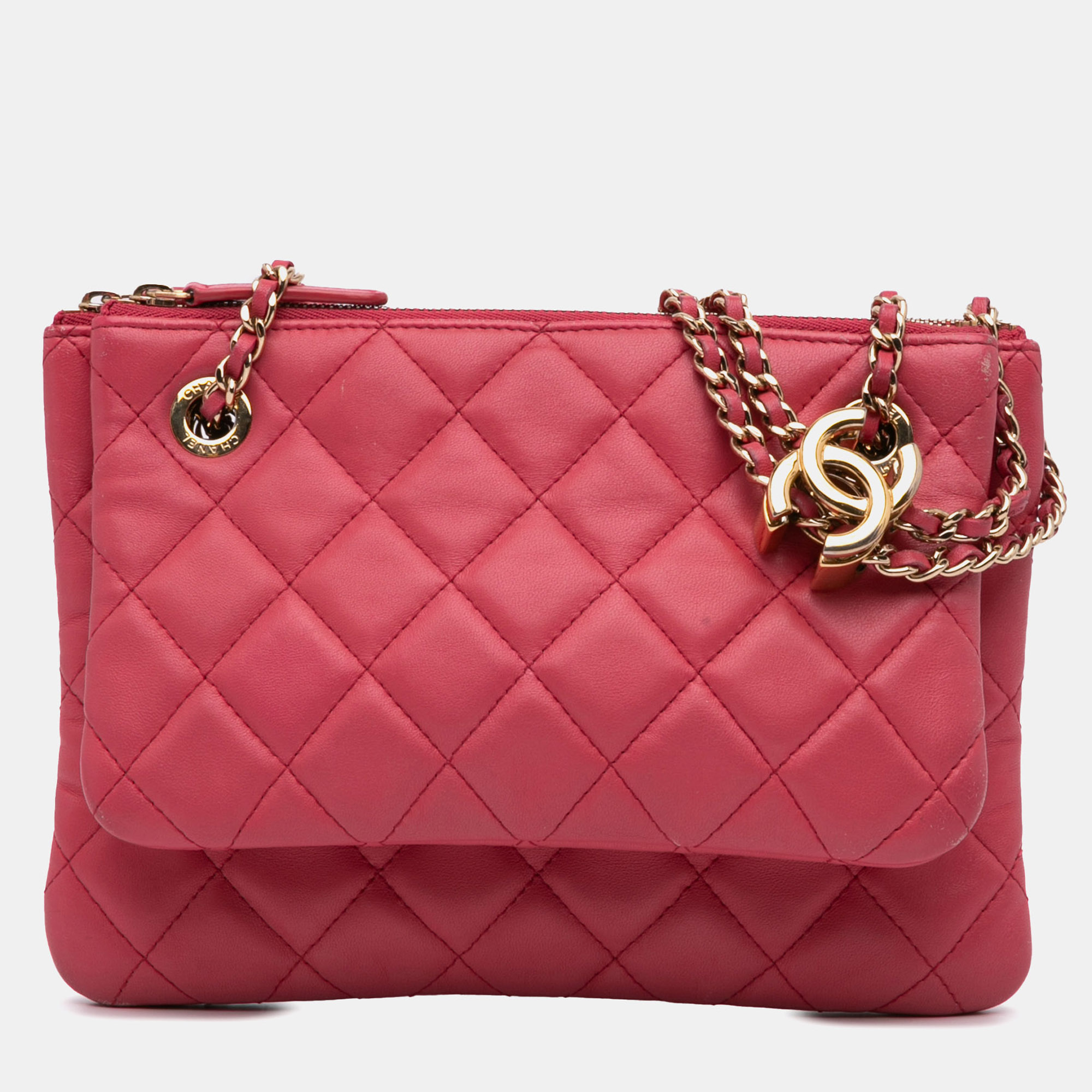 

Chanel Pink Quilted Lambskin Double Case with Chain