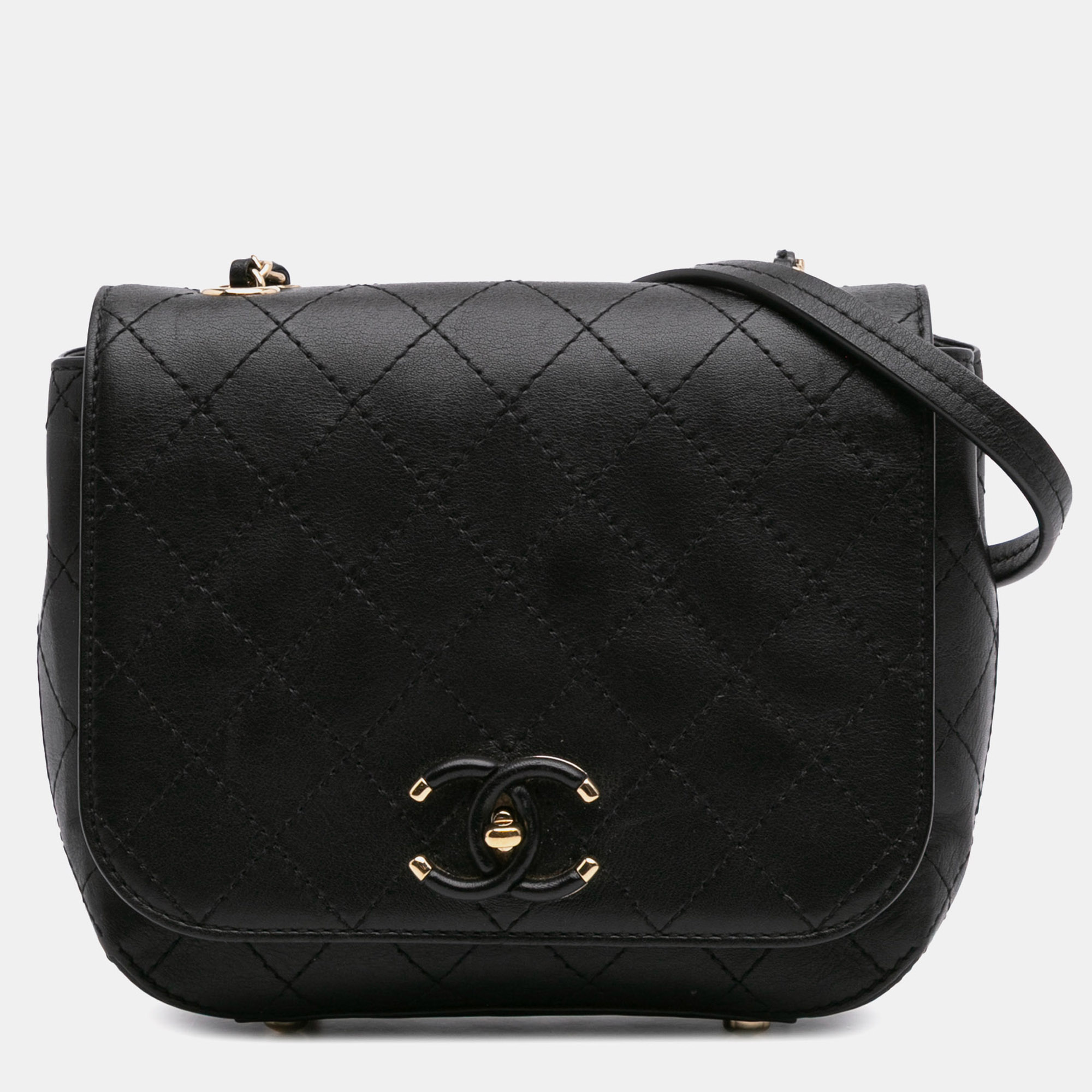 

Chanel Black Small Stitched Calfskin Covered CC Flap