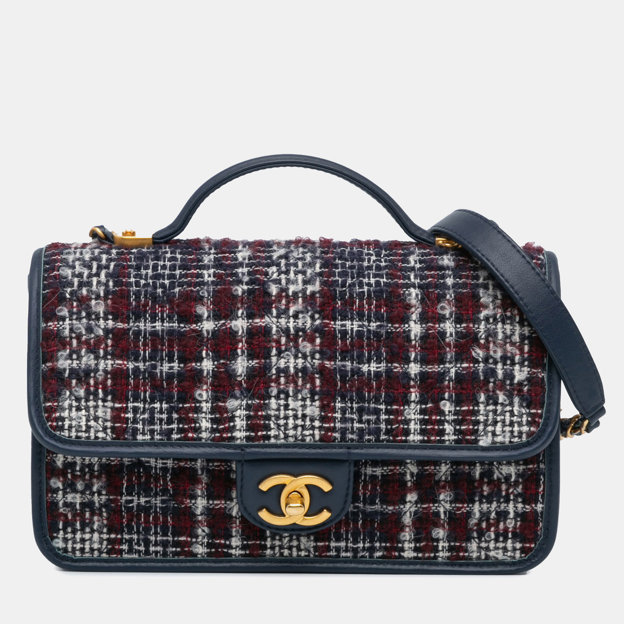 

Chanel Blue Small Tweed School Memory Top Handle Flap