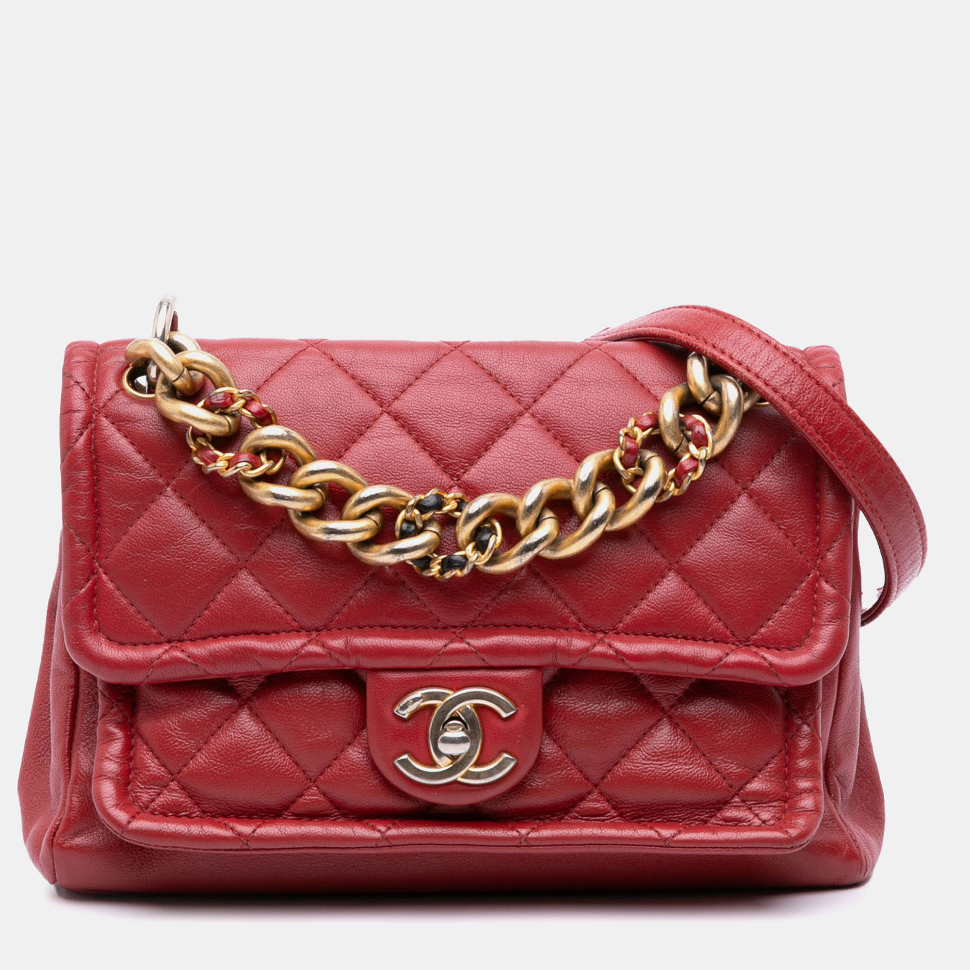 

Chanel Red Small Quilted Lambskin Chain Link Flap