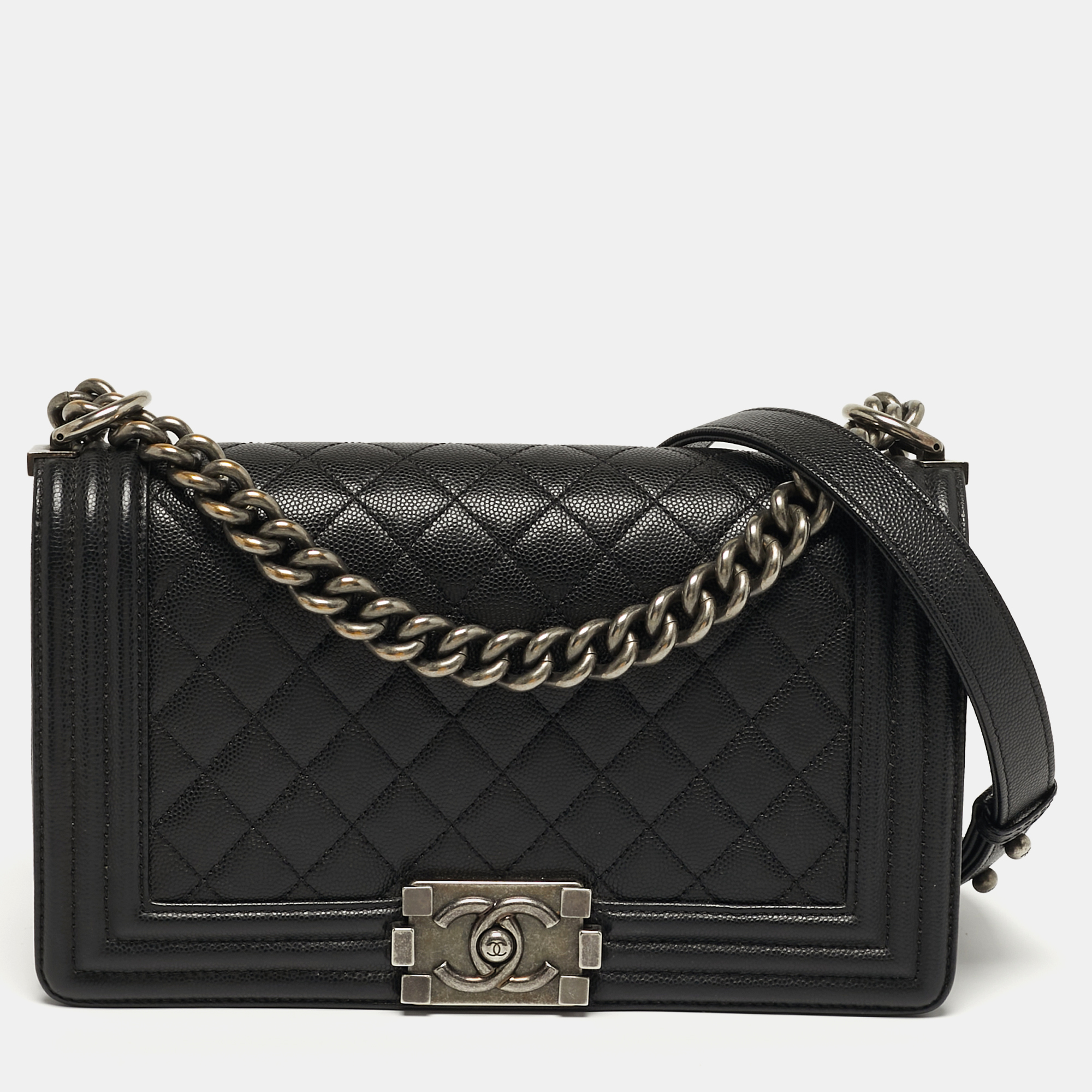 

Chanel Boy  Black Quilted Caviar Leather Flap Bag