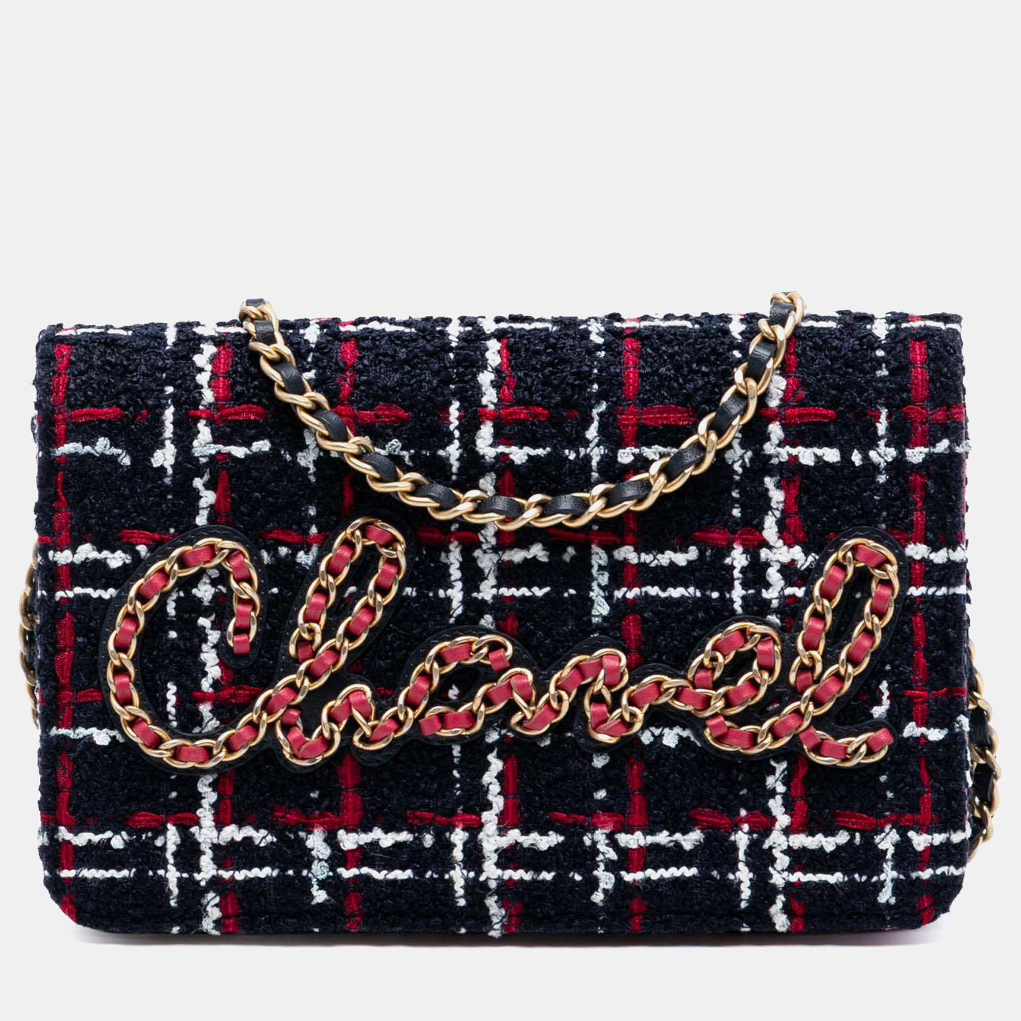 

Chanel Blue Tweed Written in Chain Logo Wallet on Chain