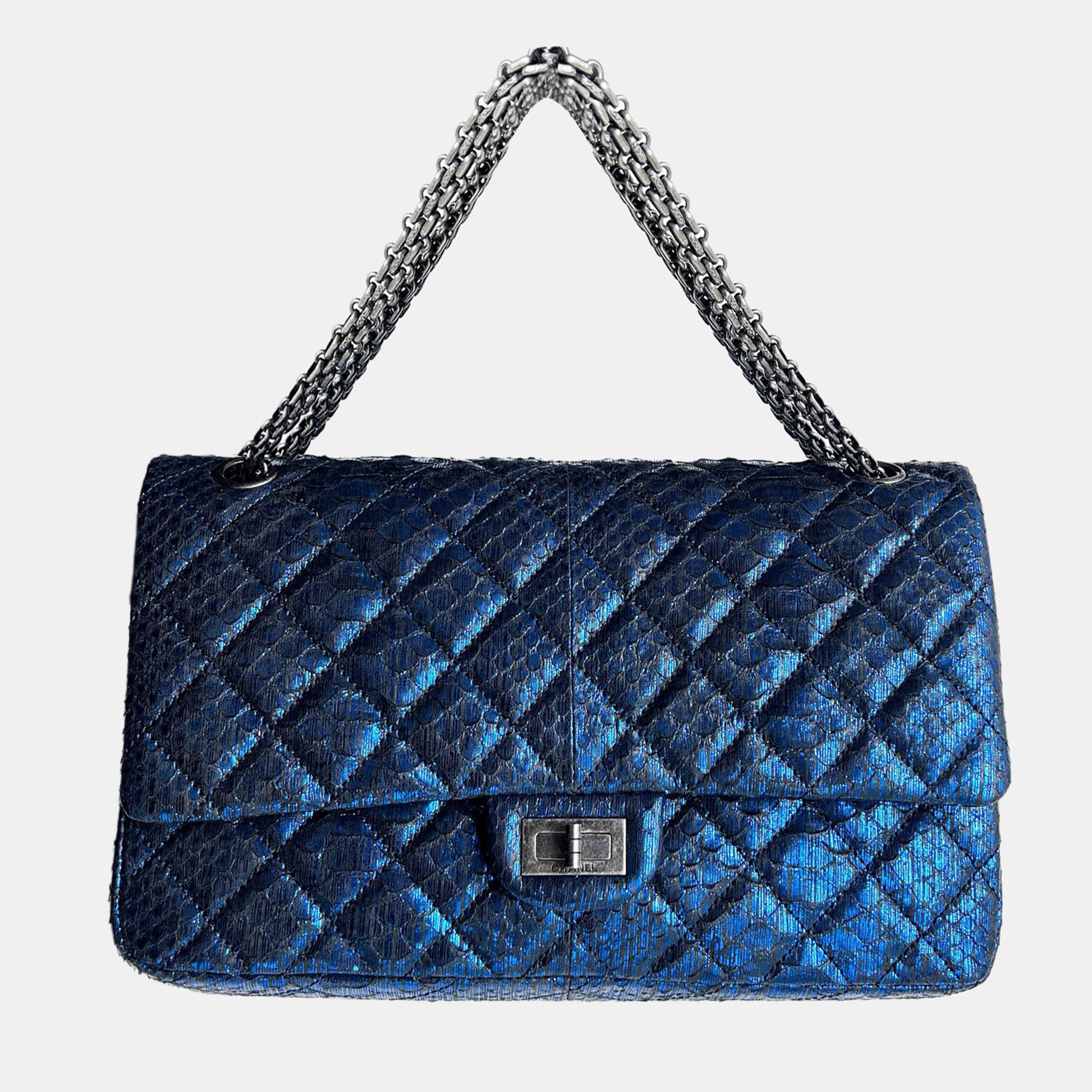 

Chanel 2.55 medium blue snakeskin crossbody bag