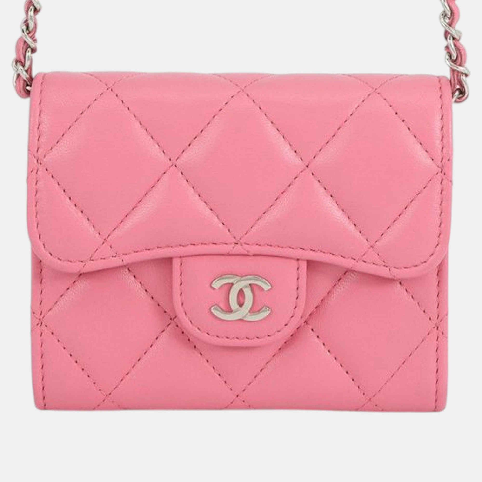 

Chanel Pink CC Quilted Lambskin Flap Card Holder on Chain
