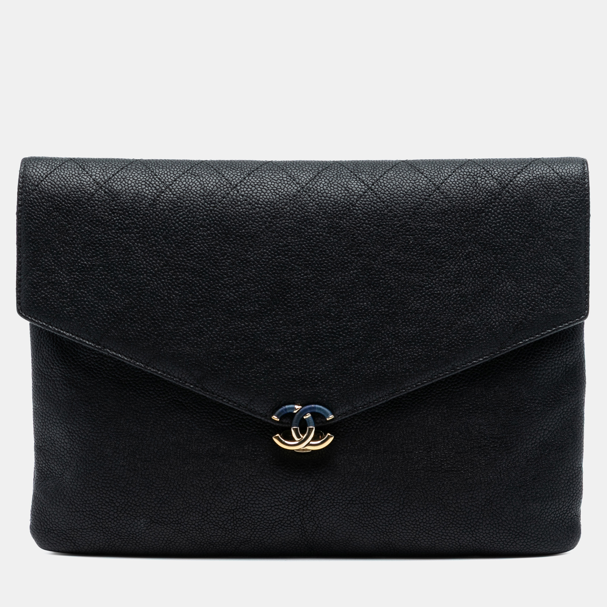 Pre-owned Chanel Black Paris Cuba Quilted Caviar Thread Around Envelope Clutch