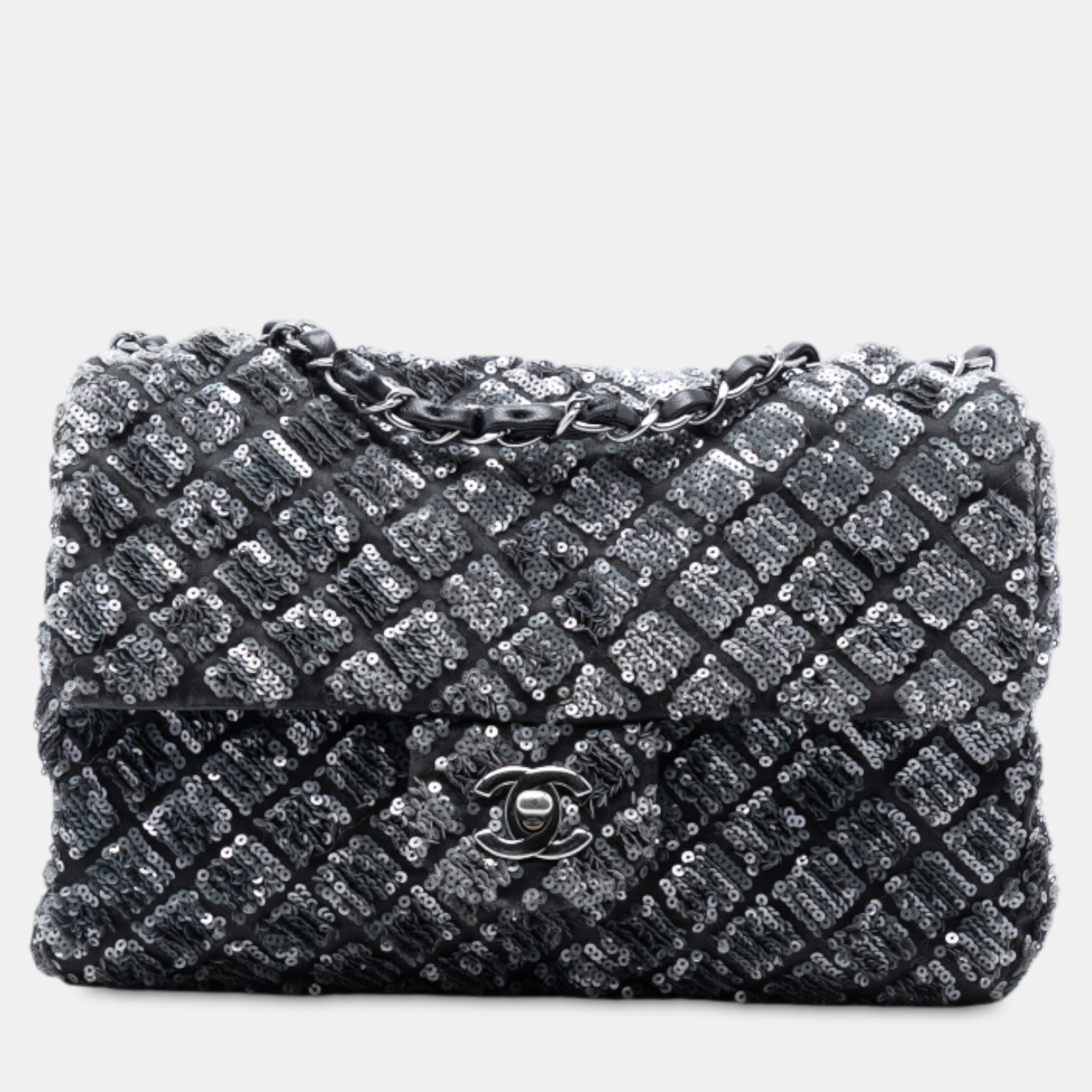 

Chanel Black Medium CC Quilted Lambskin Sequin Single Flap