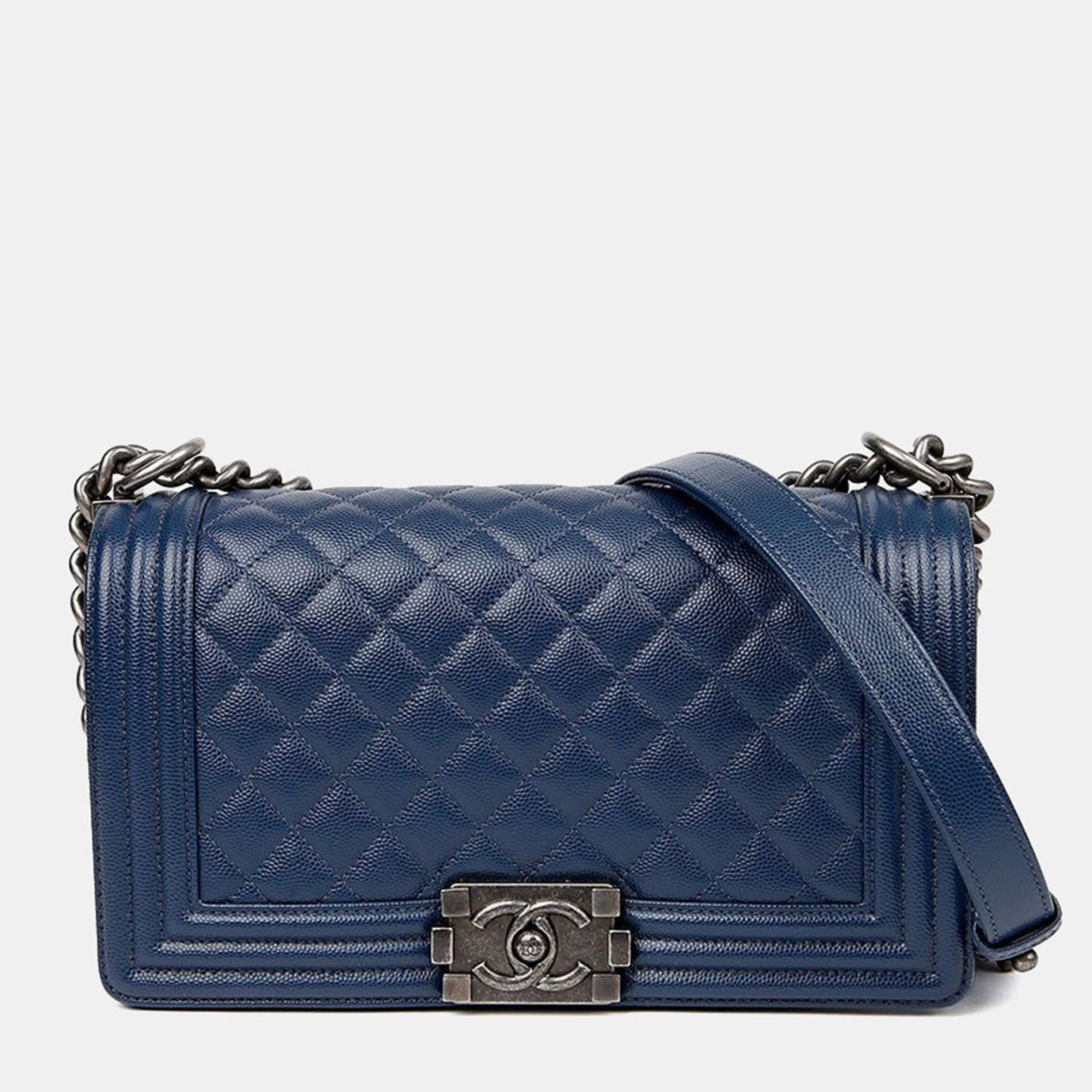 

Chanel Caviar Boy Medium Blue Leather Shoulder Bag