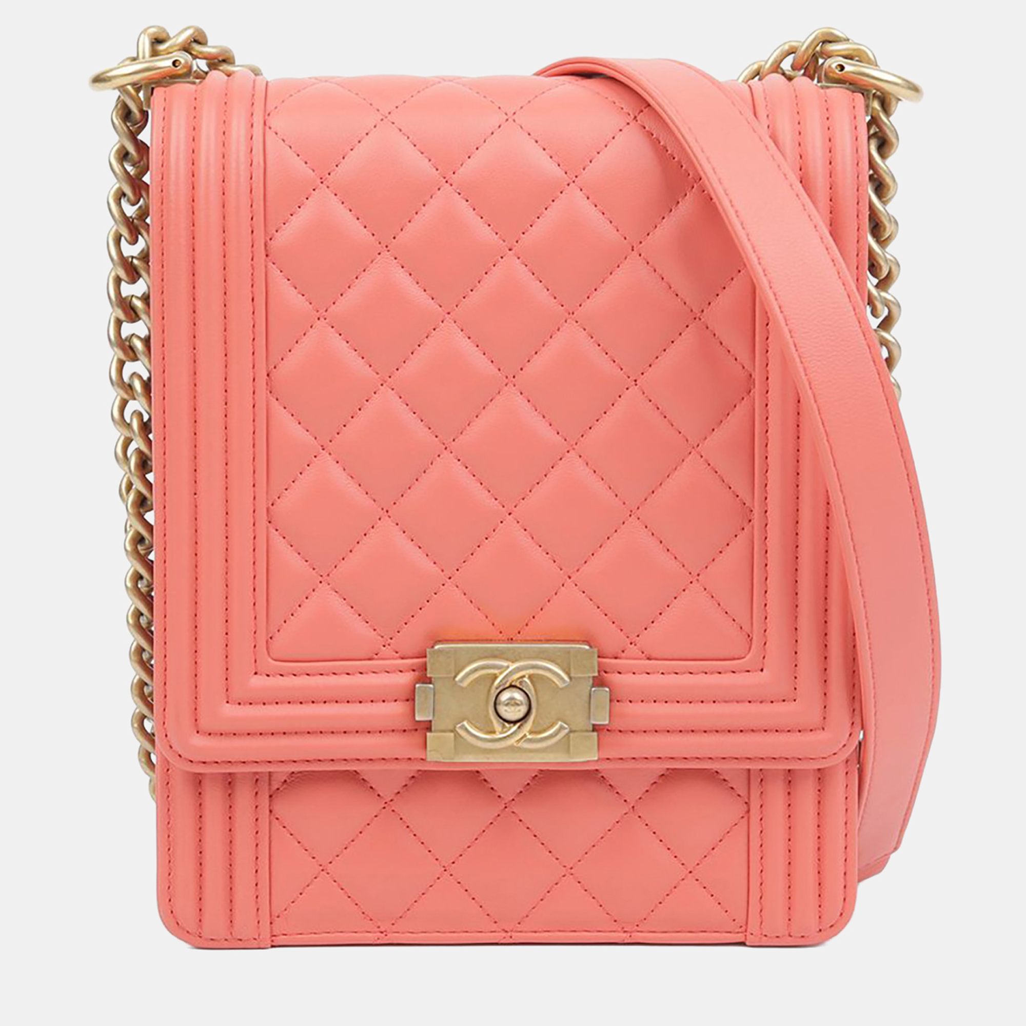 

Chanel Boy North South Leather Flap Shoulder Bag, Pink