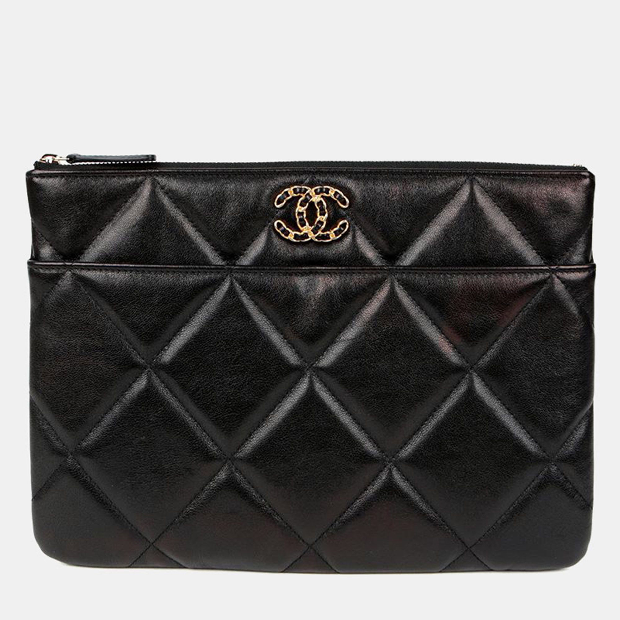 

Chanel Medium Black Lambskin Leather Clutch Bag