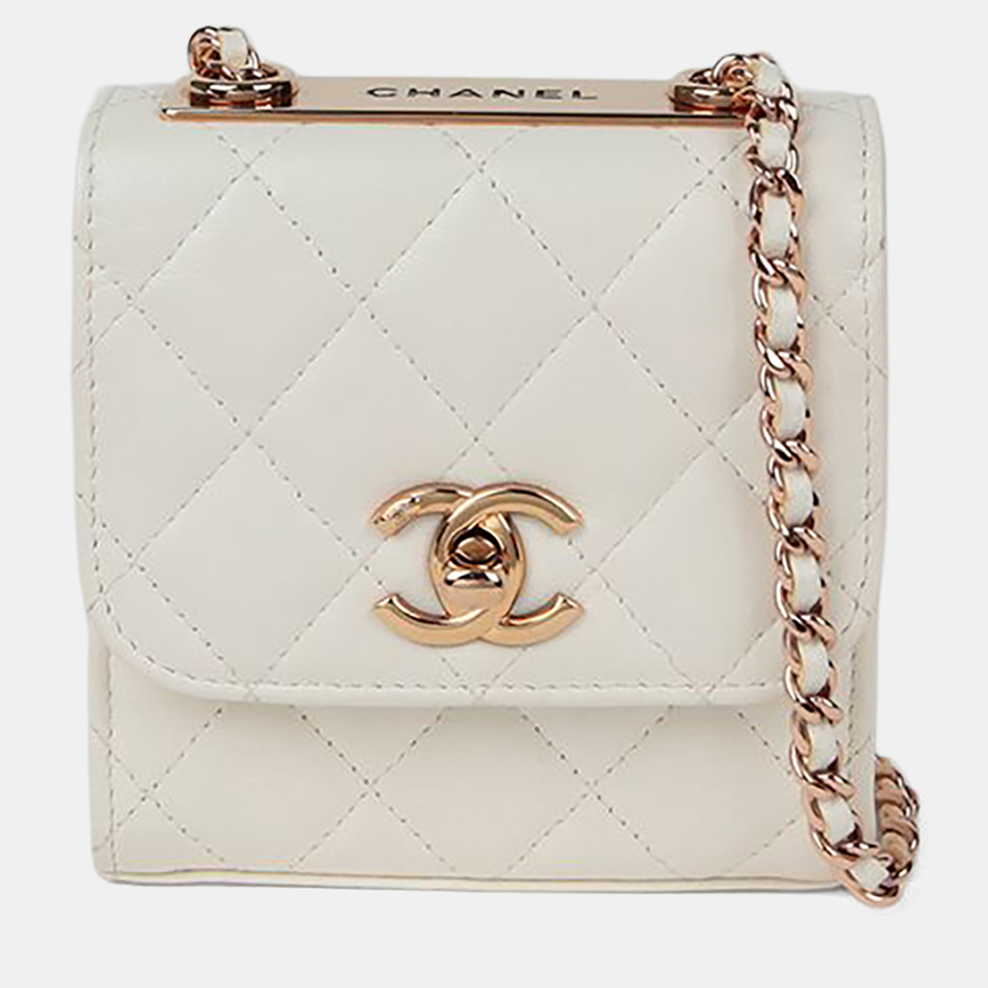 

Chanel Trendy CC Mini White Lambskin Leather Shoulder Crossbody Bag