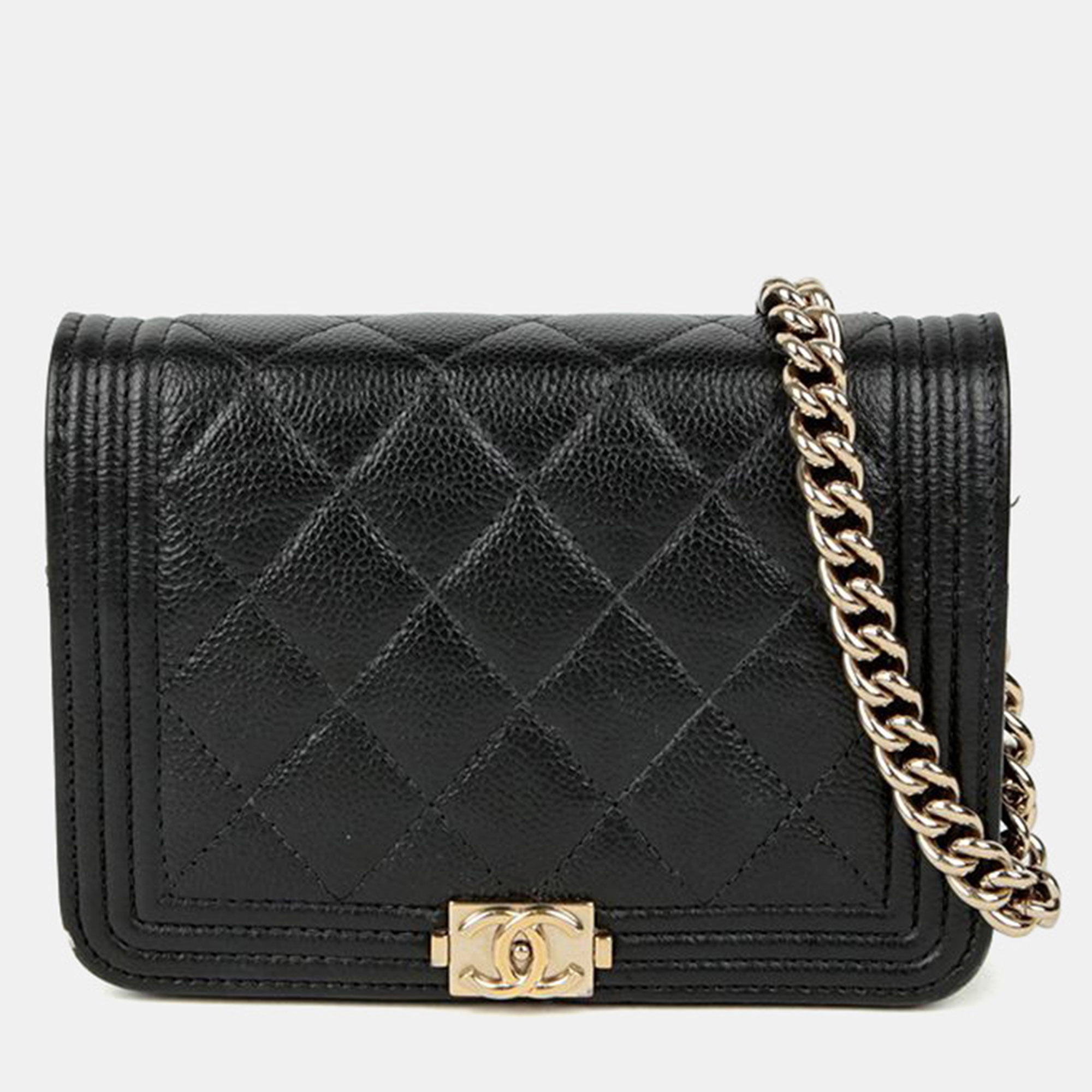 

Chanel Boy Mini Black Caviar Leather Wallet On Chain