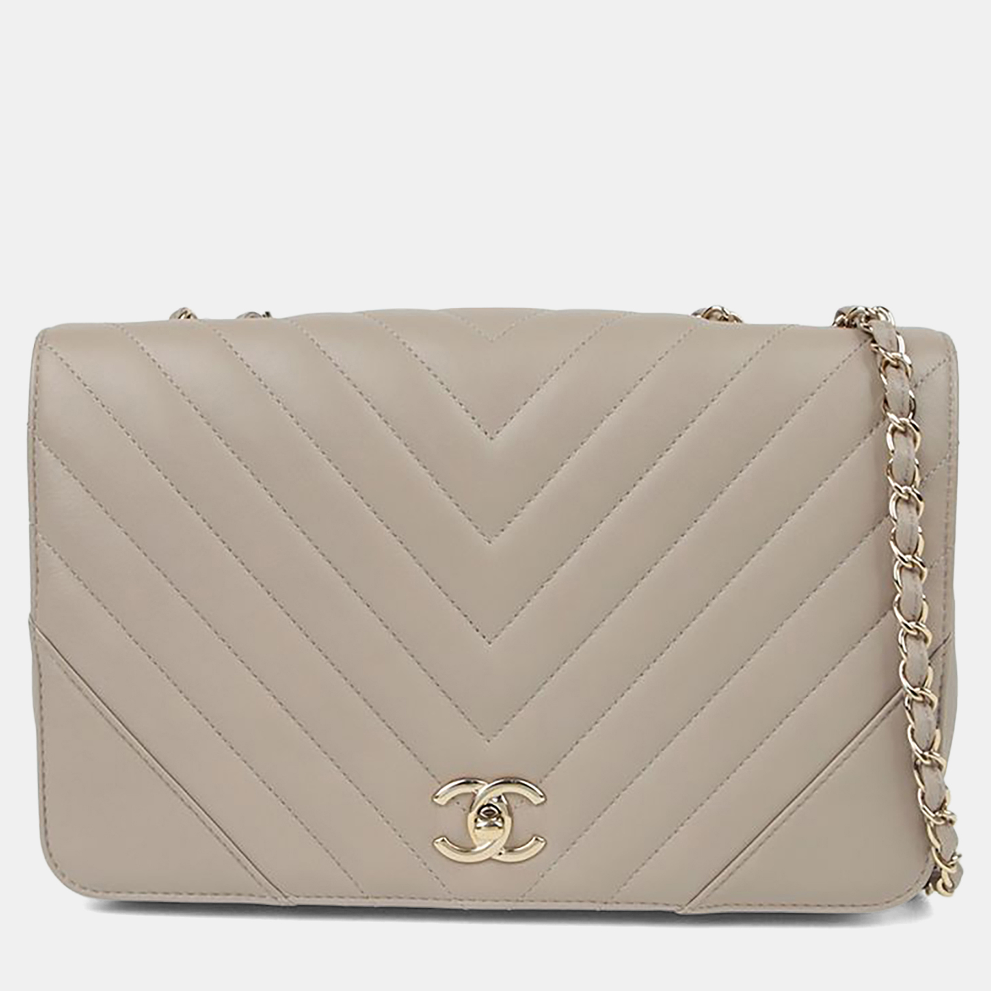 

Chanel Statement Medium Chevron Leather Flap Shoulder Bag, Beige