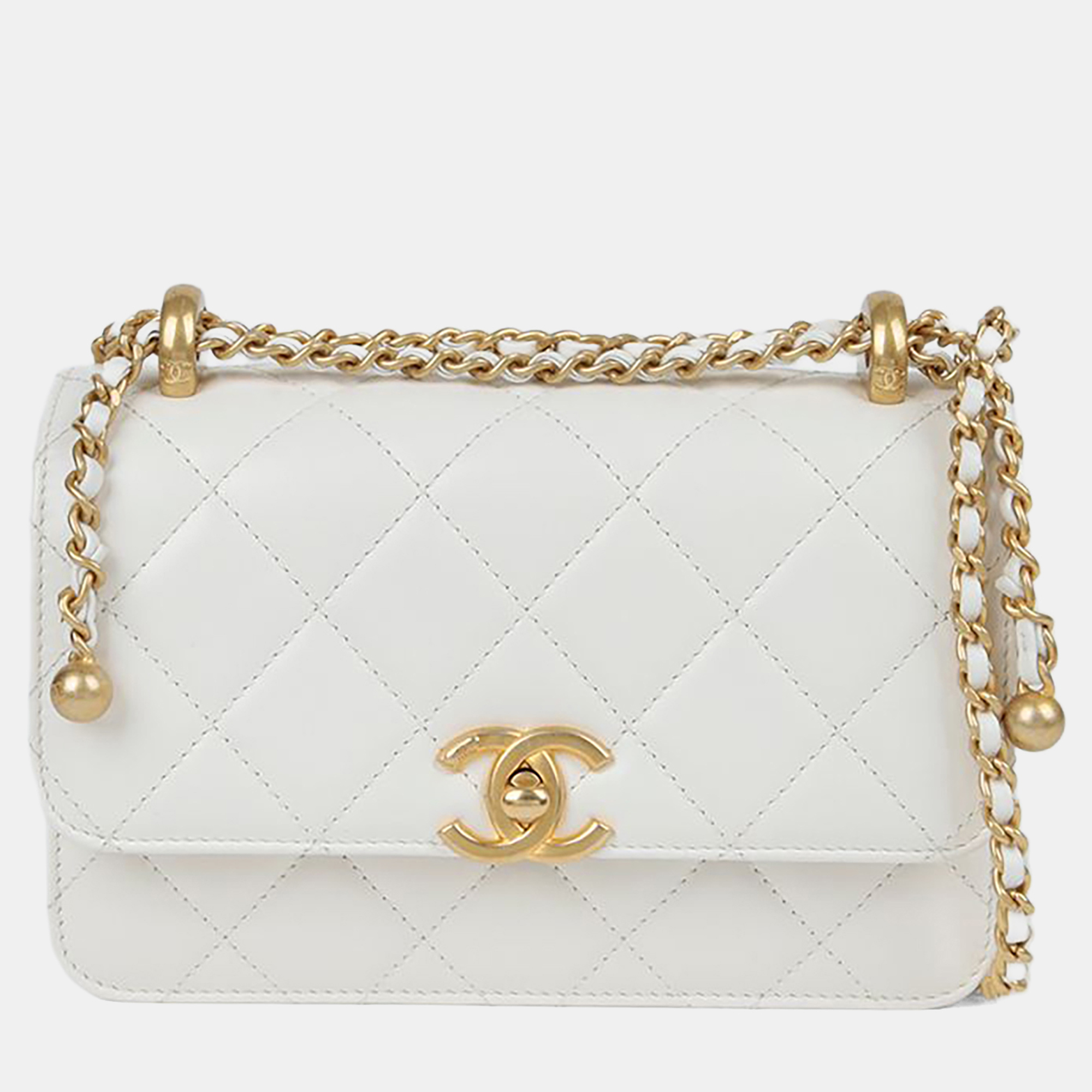 

Chanel Perfect Fit Mini White Leather Flap Chain Shoulder Bag