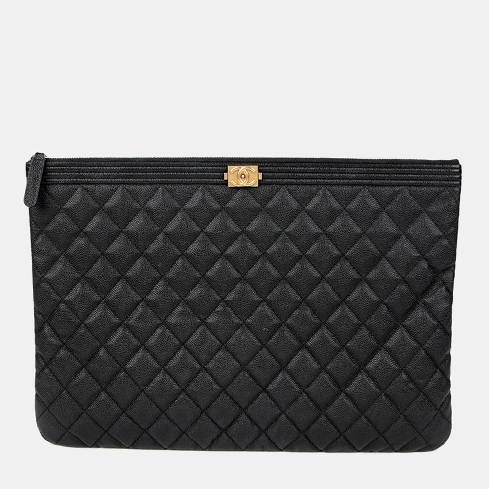 

Chanel Boy Large Black Caviar Leather Clutch Bag