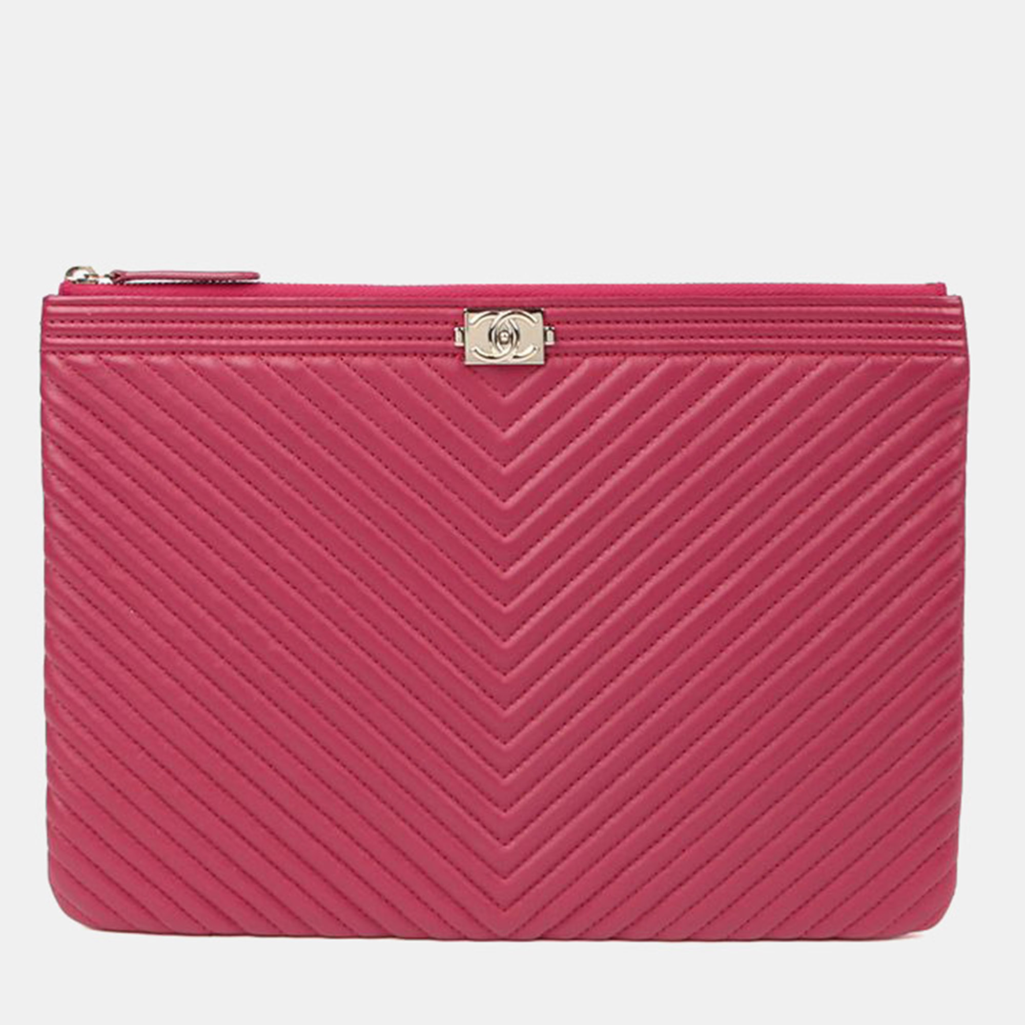 

Chanel Boy Chevron New Medium Red Lambskin Leather Clutch, Burgundy